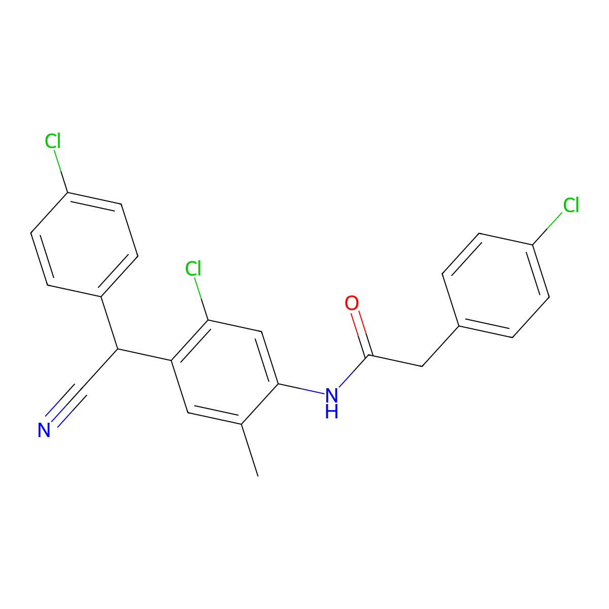 N-[5-chloro-4-[(4-chlorophenyl)-cyanomethyl]-2-methylphenyl]-2-(4-chlorophenyl)acetamide molecular structure, CAS 710977-97-2