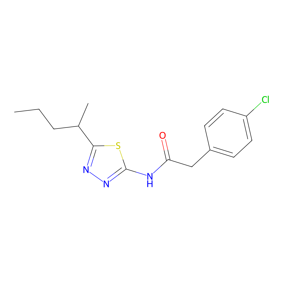 2-(4-chlorophenyl)-N-[5-(pentan-2-yl)-1,3,4-thiadiazol-2-yl]acetamide molecular structure, CAS 710978-12-4