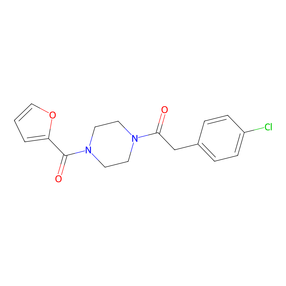 2-(4-Chlorophenyl)-1-[4-(furan-2-carbonyl)piperazin-1-yl]ethanone molecular structure, CAS 710978-20-4