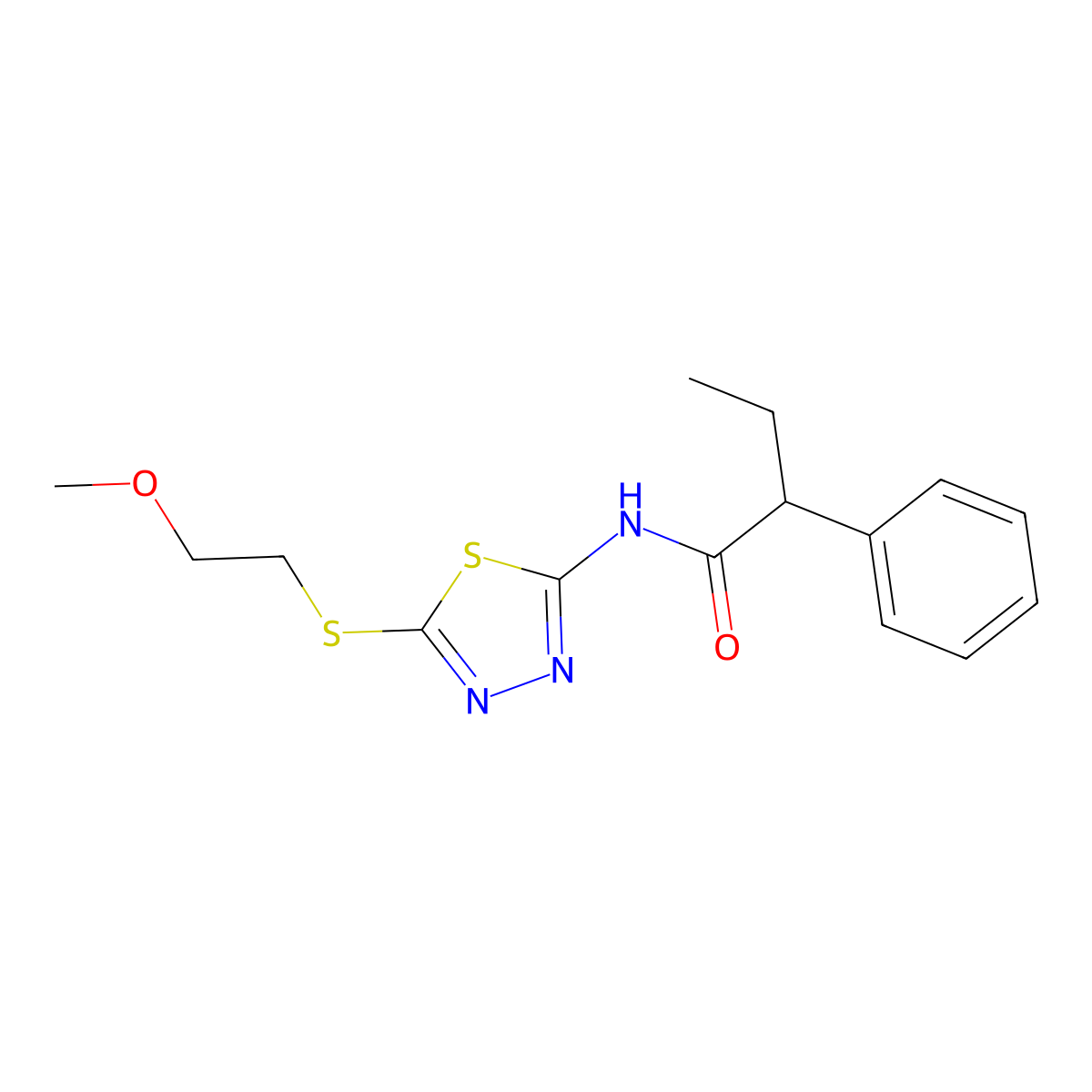 N-[5-(2-methoxyethylsulfanyl)-1,3,4-thiadiazol-2-yl]-2-phenylbutanamide molecular structure, CAS 710978-57-7