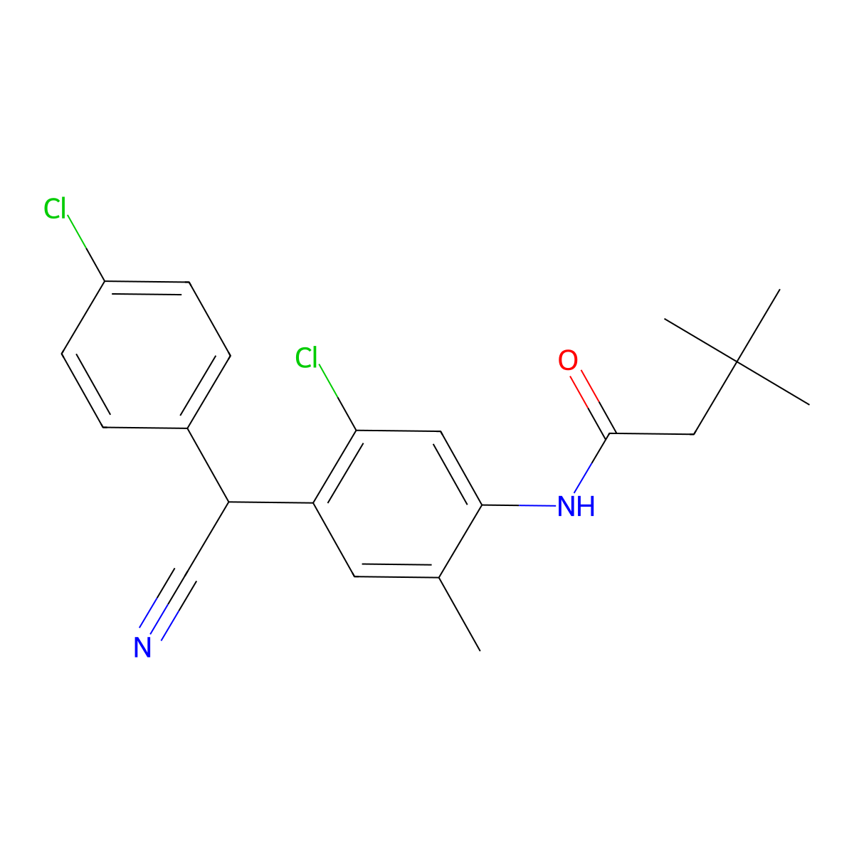 N-{5-chloro-4-[(4-chlorophenyl)(cyano)methyl]-2-methylphenyl}-3,3-dimethylbutanamide molecular structure, CAS 710979-02-5