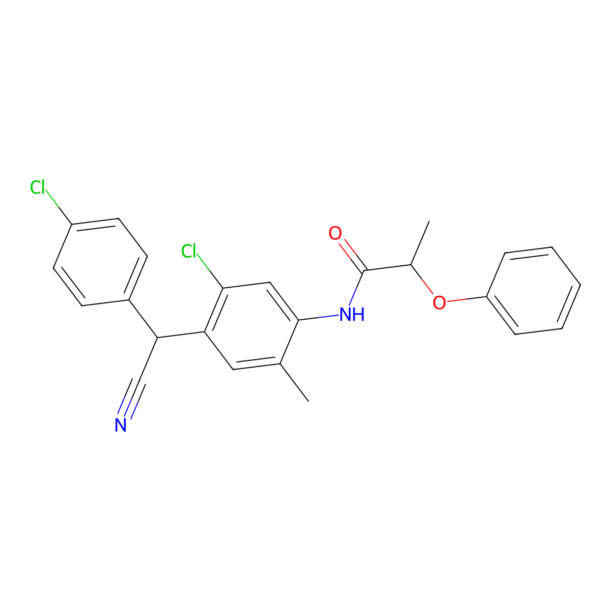 N-{5-chloro-4-[(4-chlorophenyl)(cyano)methyl]-2-methylphenyl}-2-phenoxypropanamide molecular structure, CAS 710979-37-6