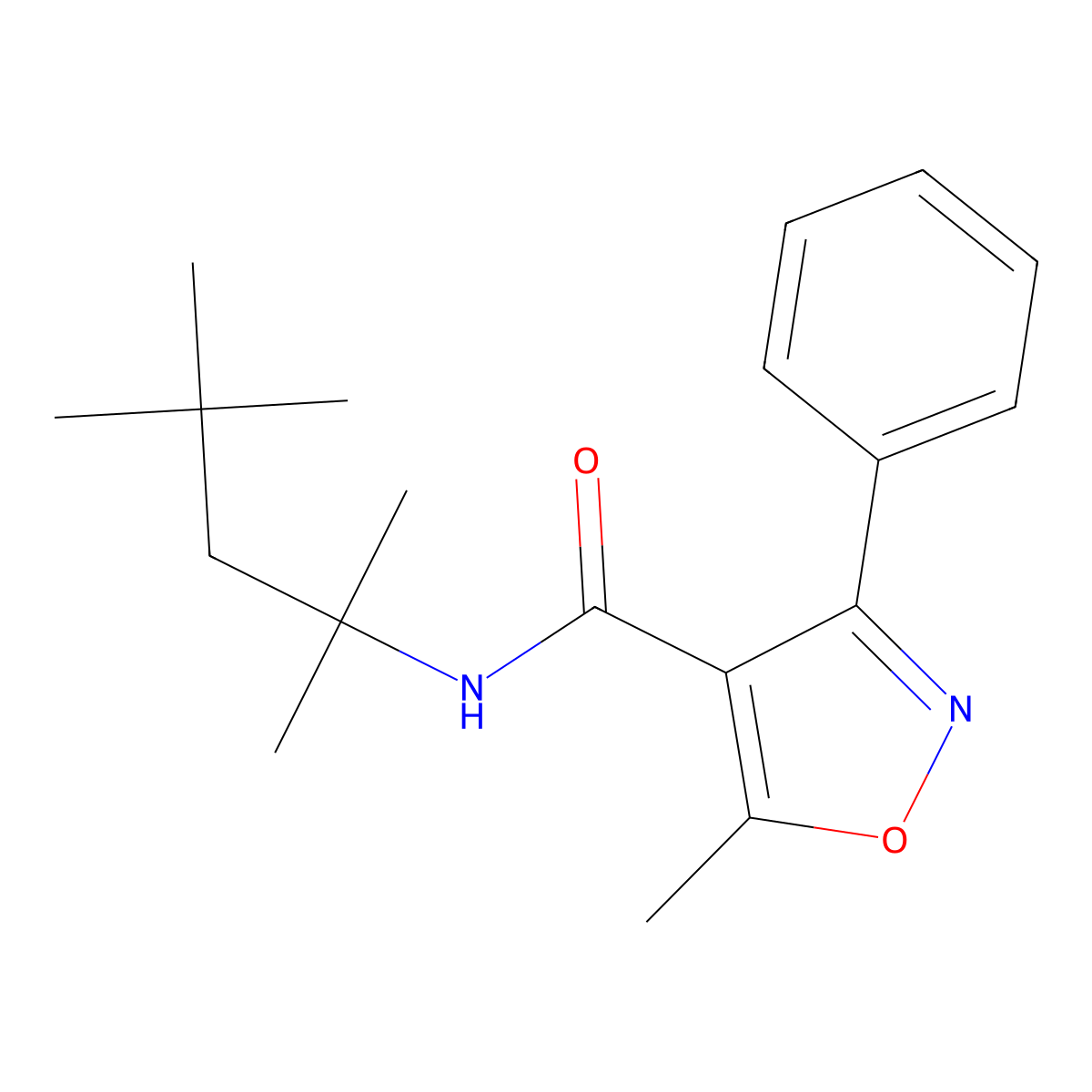 5-methyl-3-phenyl-N-(2,4,4-trimethylpentan-2-yl)-1,2-oxazole-4-carboxamide molecular structure, CAS 710979-67-2