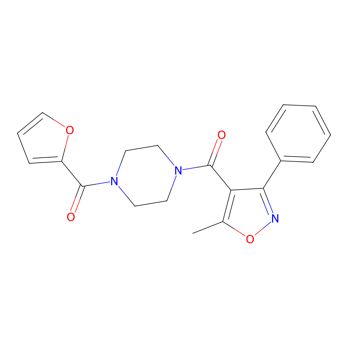 1-(2-Furoyl)-4-[(5-methyl-3-phenyl-4-isoxazolyl)carbonyl]piperazine molecular structure, CAS 710979-71-8