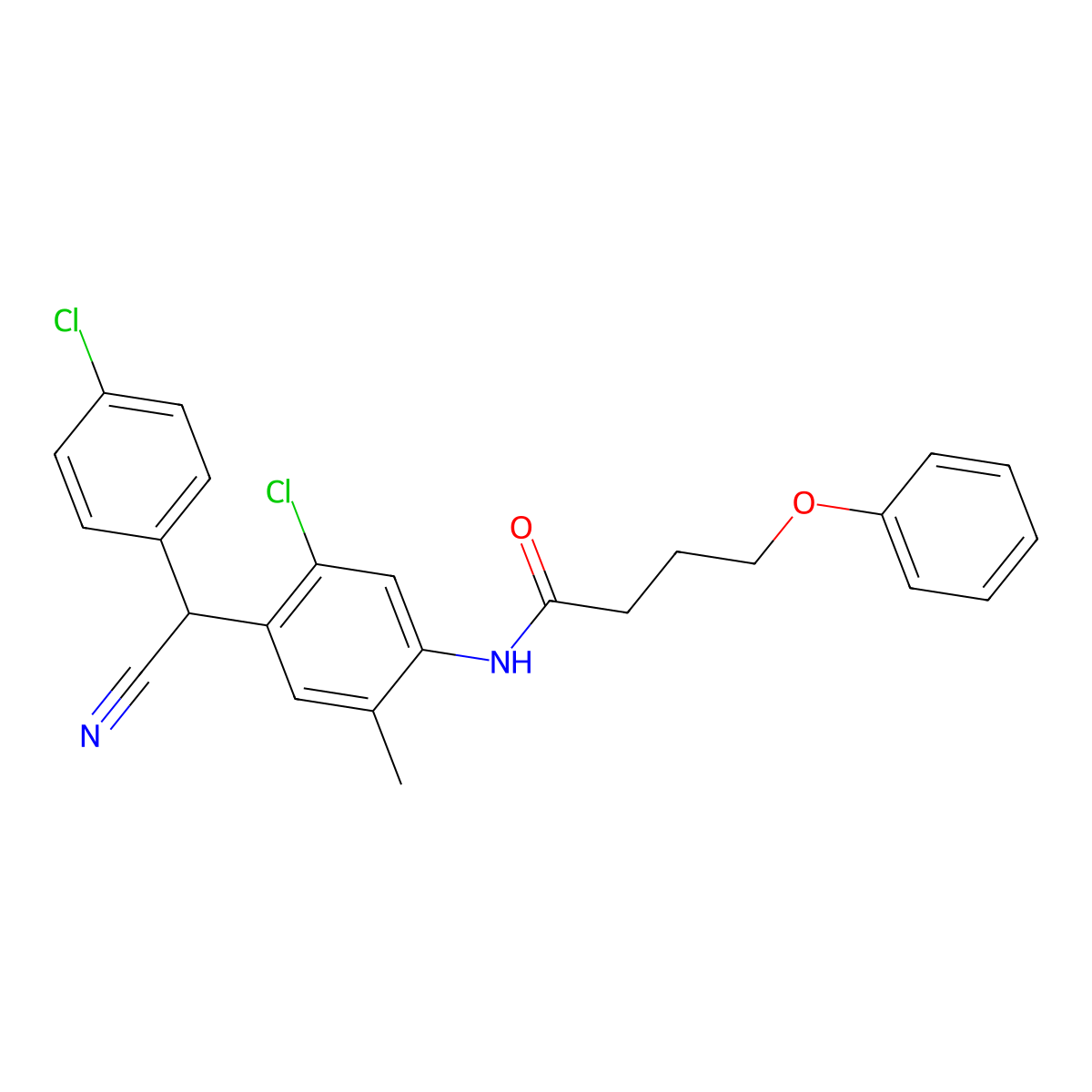 N-{5-chloro-4-[(4-chlorophenyl)(cyano)methyl]-2-methylphenyl}-4-phenoxybutanamide molecular structure, CAS 710979-95-6