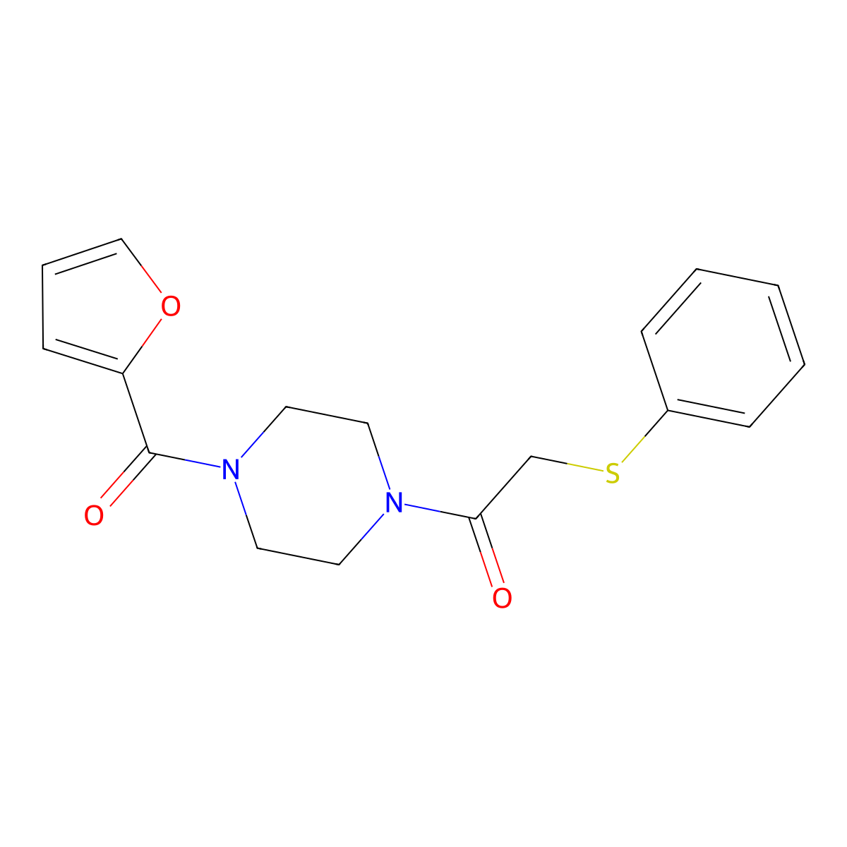 1-[4-(Furan-2-carbonyl)piperazin-1-yl]-2-phenylsulfanylethanone molecular structure, CAS 710980-38-4