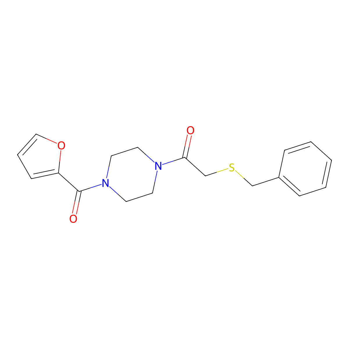 2-Benzylsulfanyl-1-[4-(furan-2-carbonyl)piperazin-1-yl]ethanone molecular structure, CAS 710980-66-8
