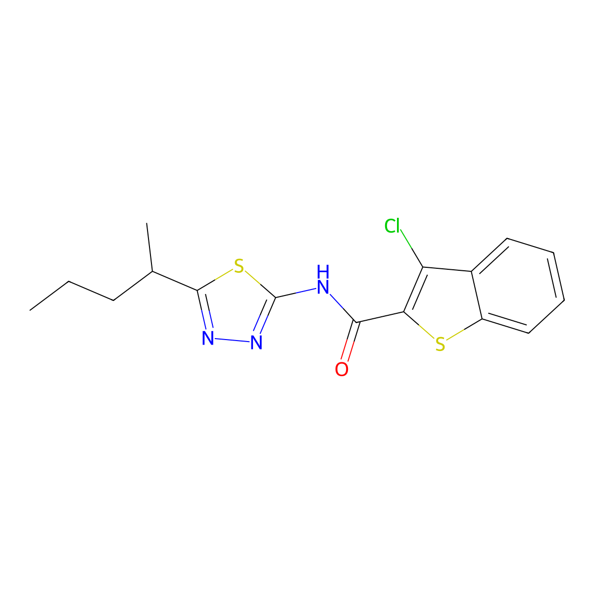 3-chloro-N-[5-(pentan-2-yl)-1,3,4-thiadiazol-2-yl]-1-benzothiophene-2-carboxamide molecular structure, CAS 710980-77-1