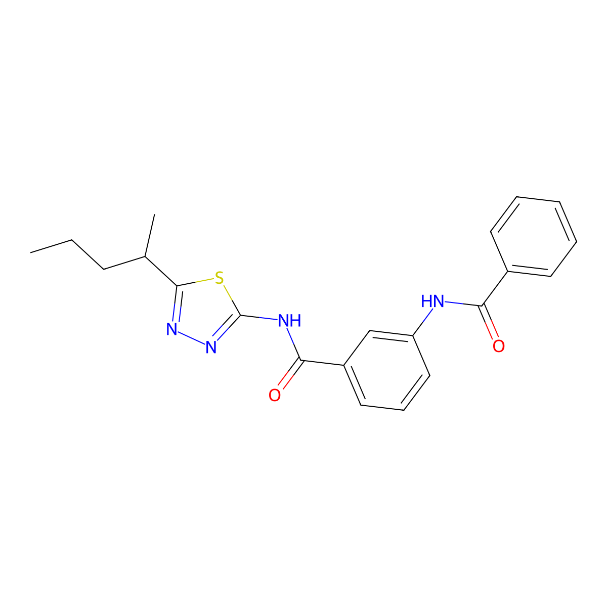 3-benzamido-N-(5-pentan-2-yl-1,3,4-thiadiazol-2-yl)benzamide molecular structure, CAS 710980-93-1