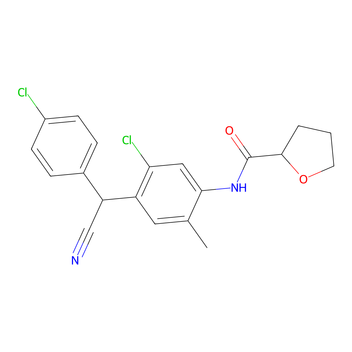 N-[5-chloro-4-[(4-chlorophenyl)-cyanomethyl]-2-methylphenyl]oxolane-2-carboxamide molecular structure, CAS 710980-98-6