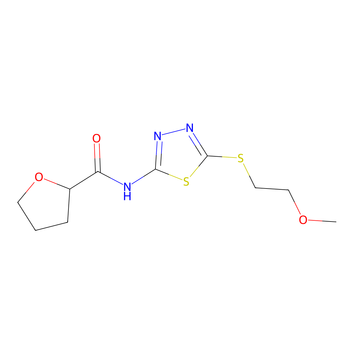 N-[5-(2-methoxyethylsulfanyl)-1,3,4-thiadiazol-2-yl]oxolane-2-carboxamide molecular structure, CAS 710981-14-9
