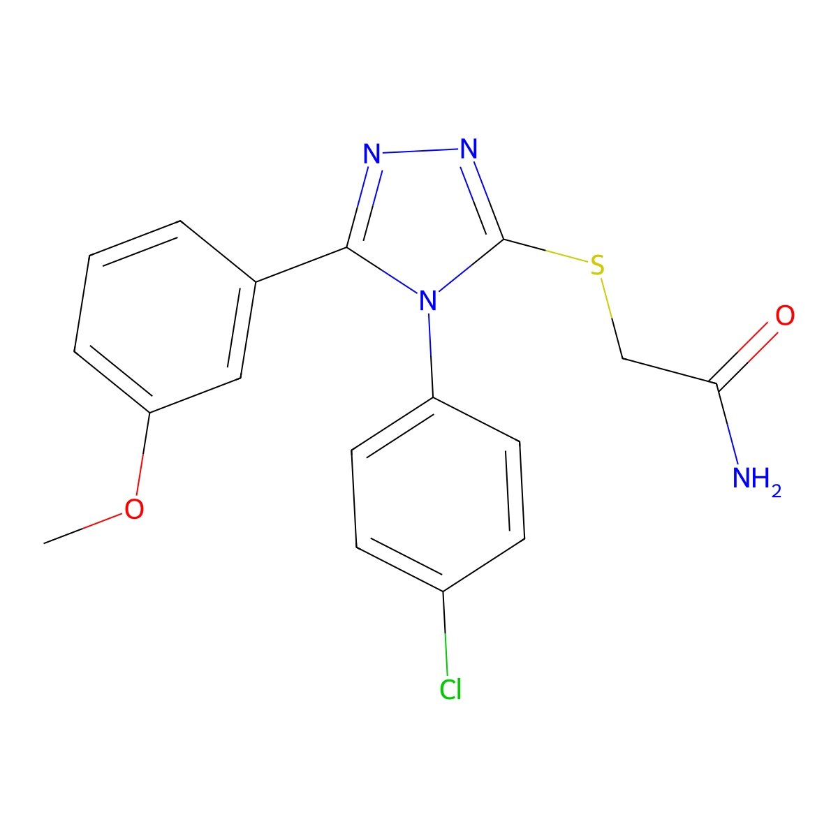 2-[[4-(4-Chlorophenyl)-5-(3-methoxyphenyl)-1,2,4-triazol-3-yl]sulfanyl]acetamide molecular structure, CAS 710981-28-5