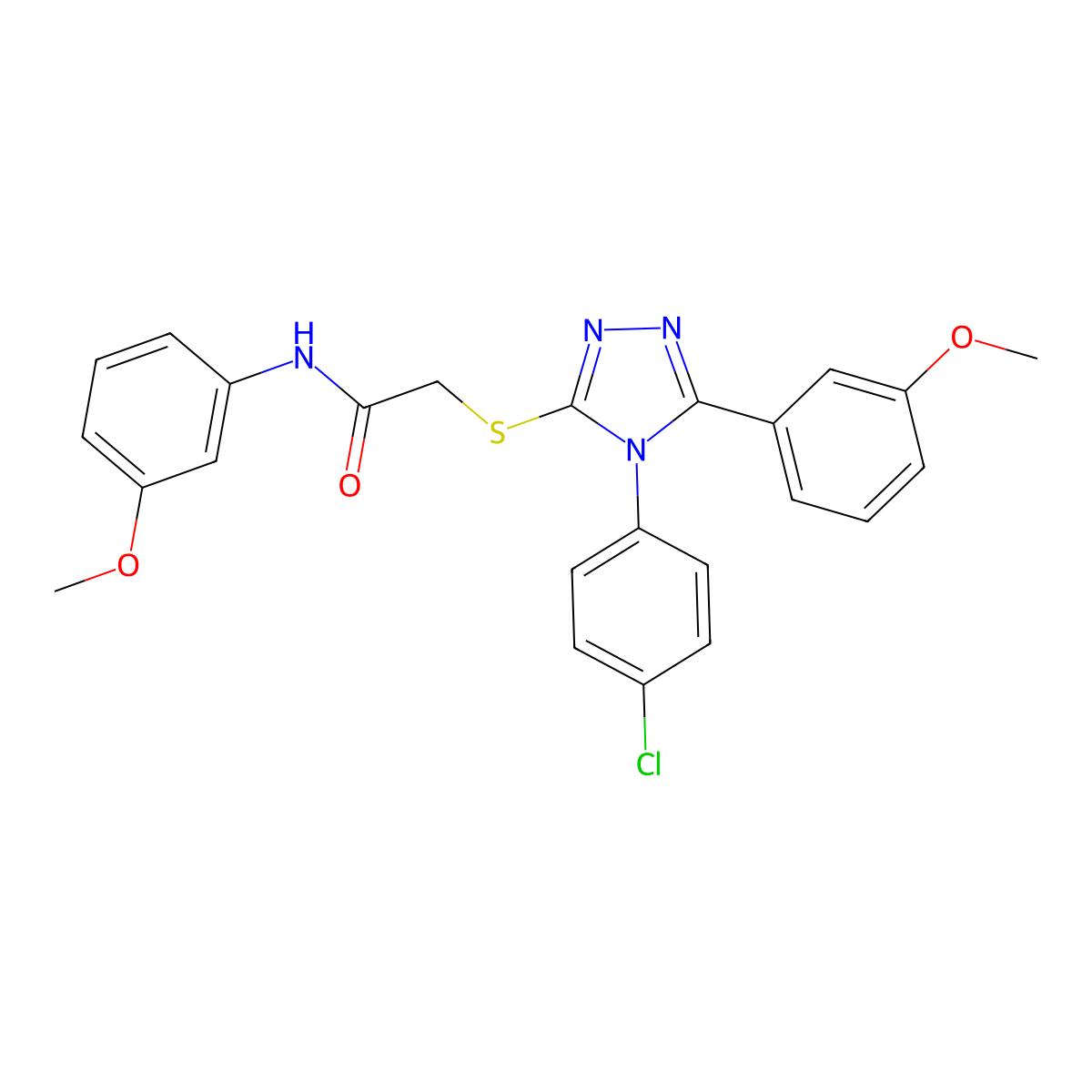 2-[[4-(4-chlorophenyl)-5-(3-methoxyphenyl)-1,2,4-triazol-3-yl]sulfanyl]-N-(3-methoxyphenyl)acetamide molecular structure, CAS 710981-45-6