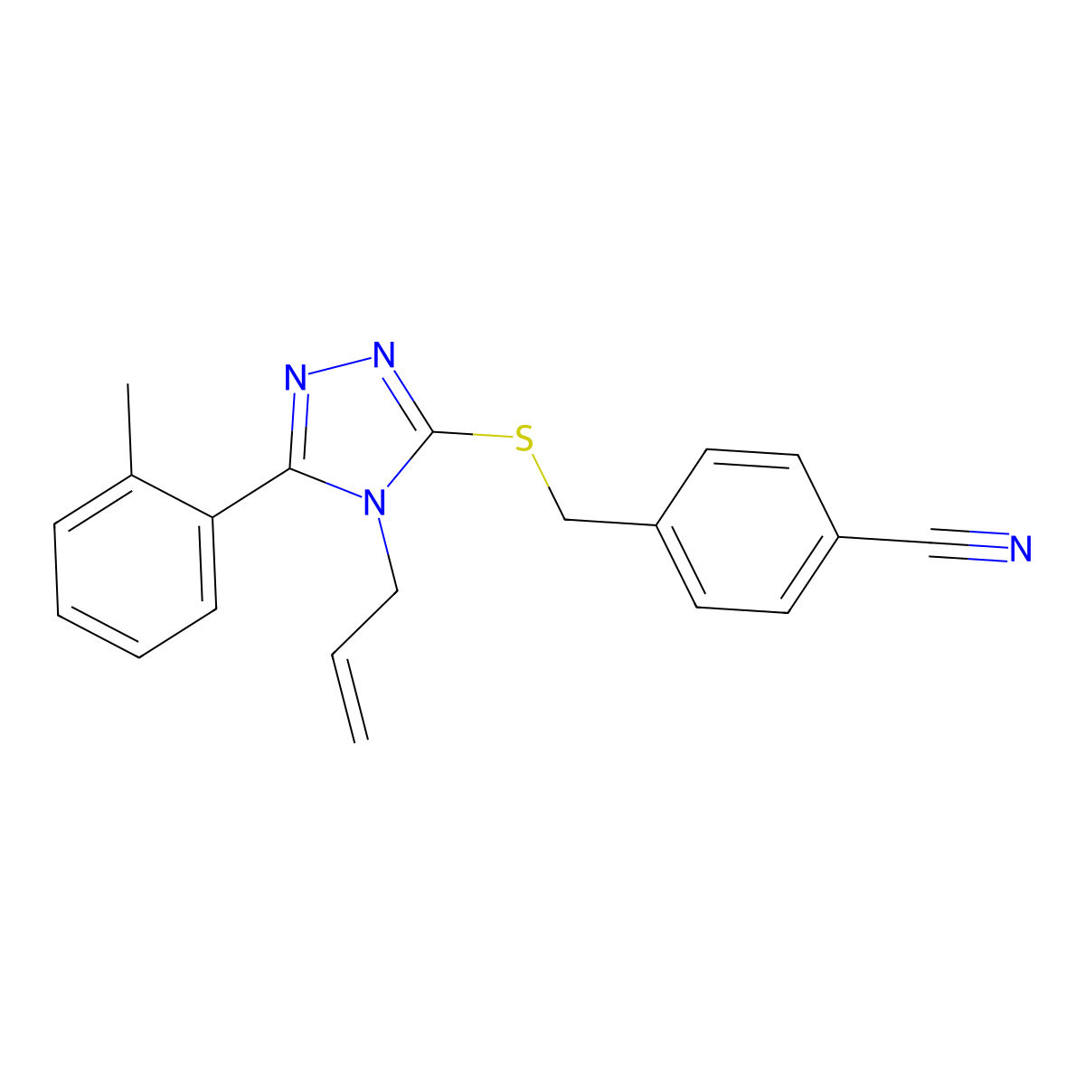 4-[[5-(2-Methylphenyl)-4-prop-2-enyl-1,2,4-triazol-3-yl]sulfanylmethyl]benzonitrile molecular structure, CAS 710981-52-5