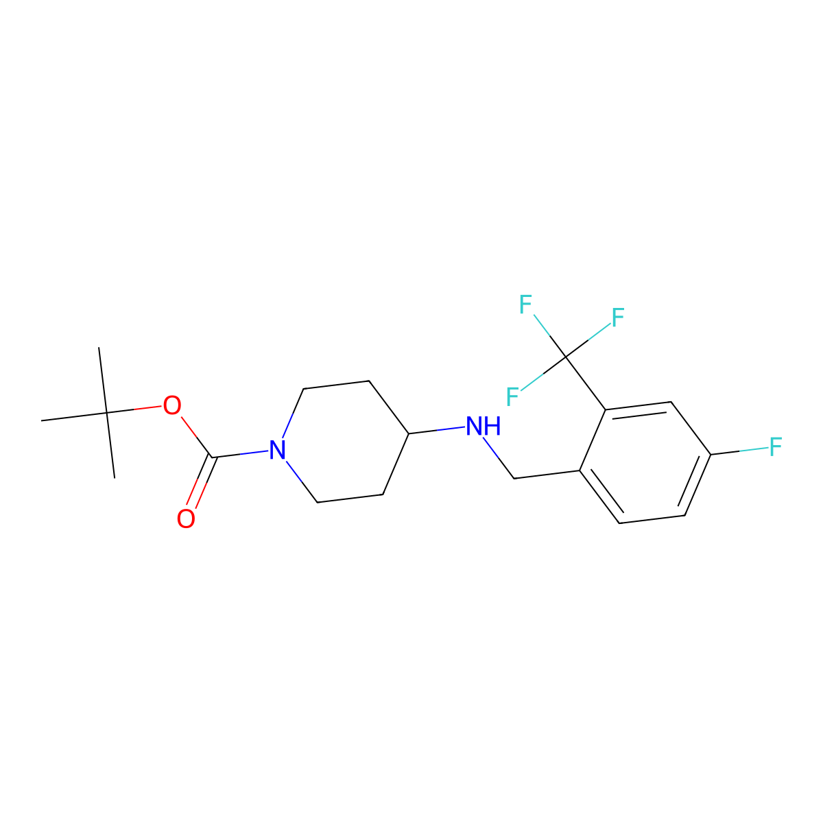1,1-Dimethylethyl 4-({[4-fluoro-2-(trifluoromethyl)phenyl]methyl}amino)piperidine-1-carboxylate molecular structure, CAS 710981-79-6