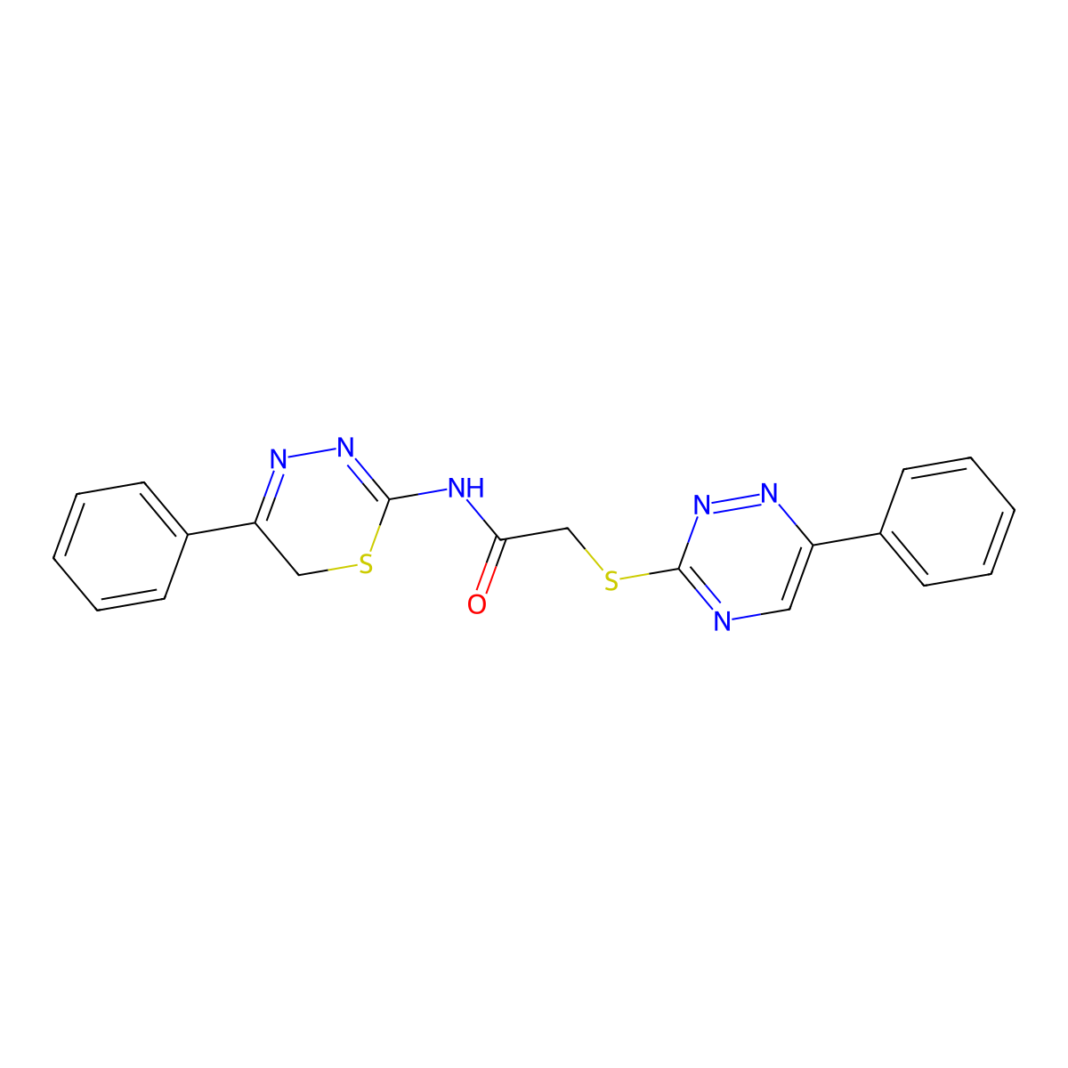 N-(5-phenyl-6H-1,3,4-thiadiazin-2-yl)-2-[(6-phenyl-1,2,4-triazin-3-yl)sulfanyl]acetamide molecular structure, CAS 710981-80-9