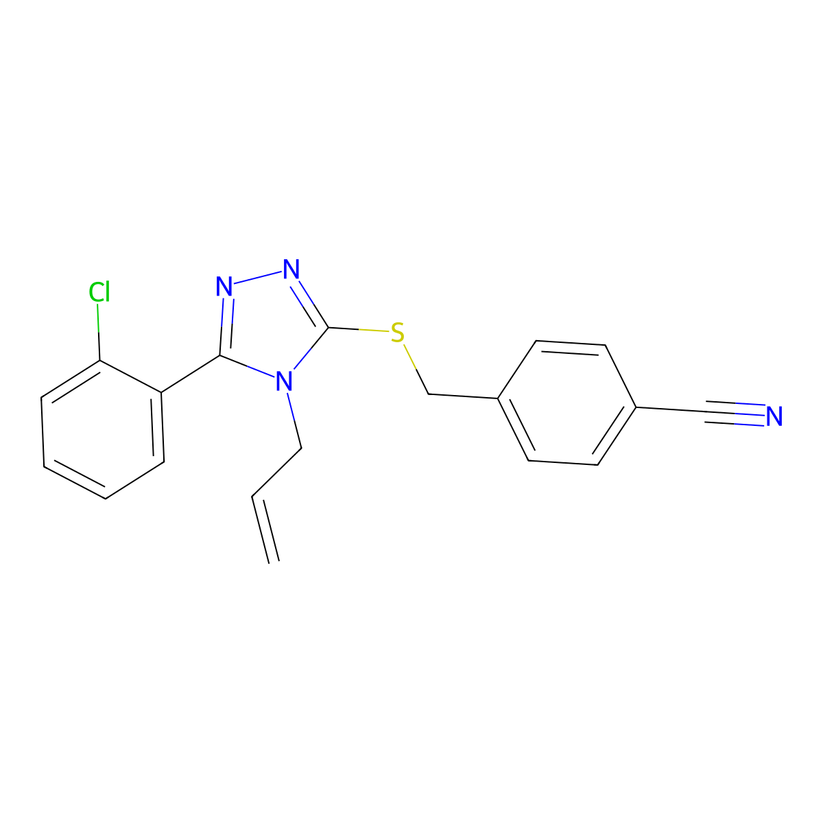 4-[[5-(2-Chlorophenyl)-4-prop-2-enyl-1,2,4-triazol-3-yl]sulfanylmethyl]benzonitrile molecular structure, CAS 710982-15-3