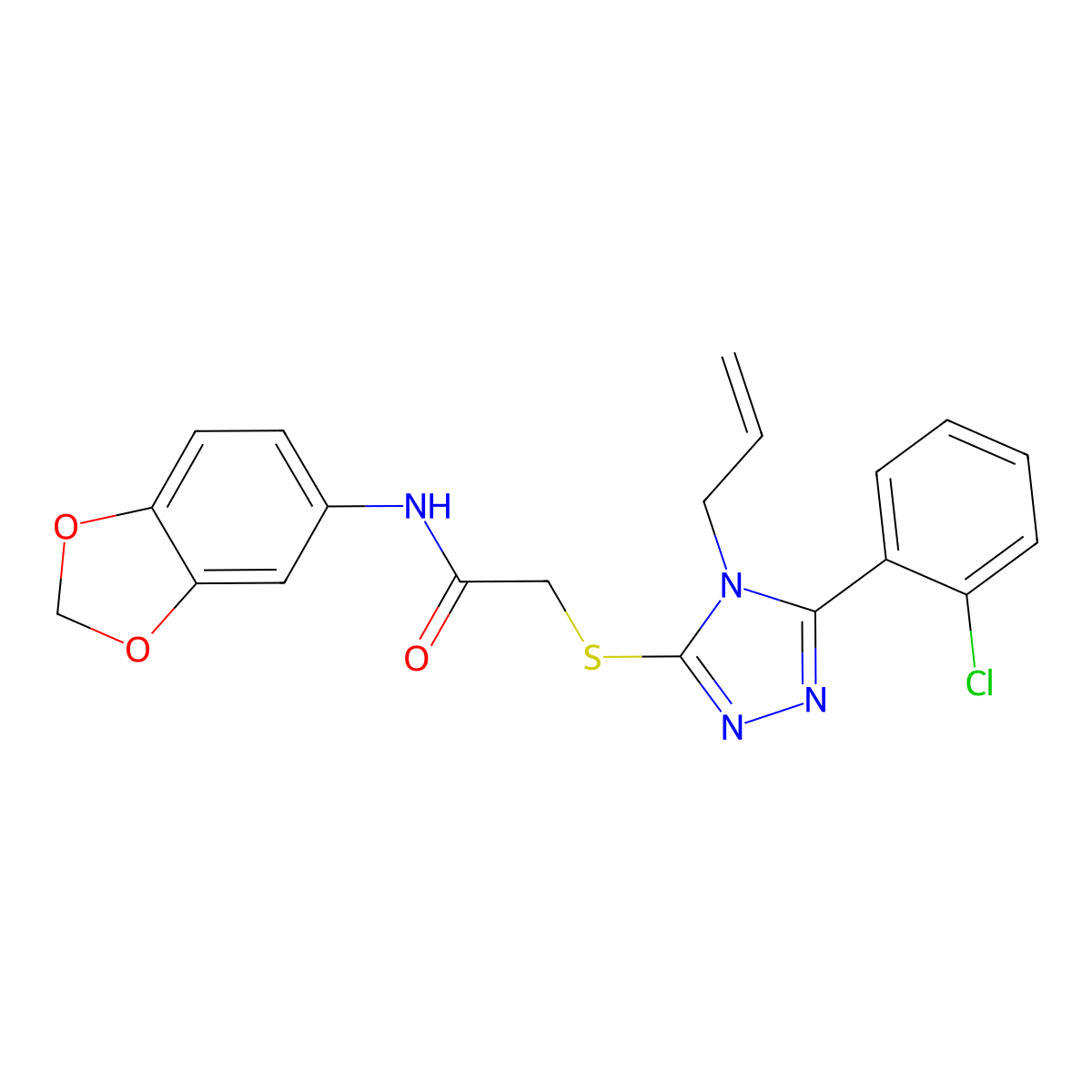 N-(1,3-benzodioxol-5-yl)-2-[[5-(2-chlorophenyl)-4-prop-2-enyl-1,2,4-triazol-3-yl]sulfanyl]acetamide molecular structure, CAS 710982-21-1