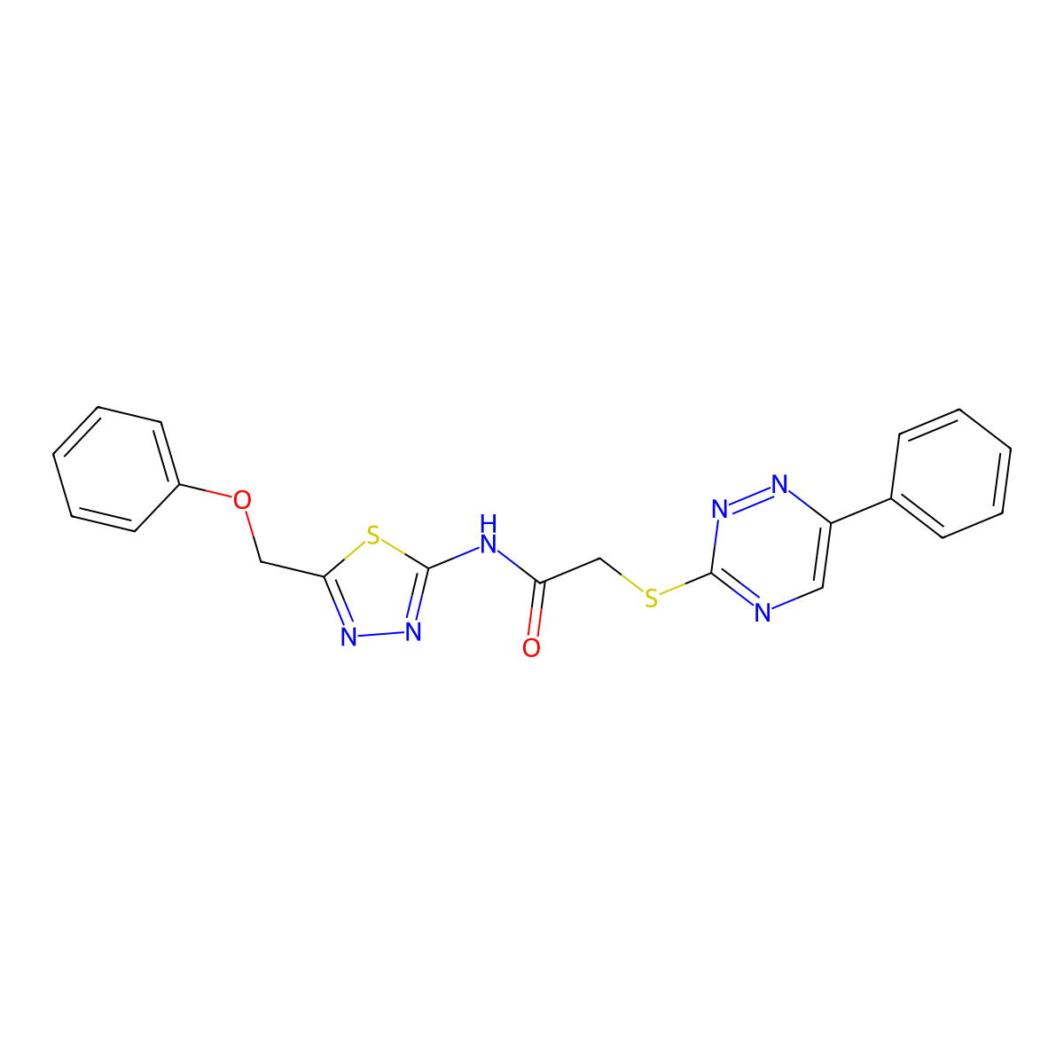 N-[5-(phenoxymethyl)-1,3,4-thiadiazol-2-yl]-2-[(6-phenyl-1,2,4-triazin-3-yl)sulfanyl]acetamide molecular structure, CAS 710982-26-6