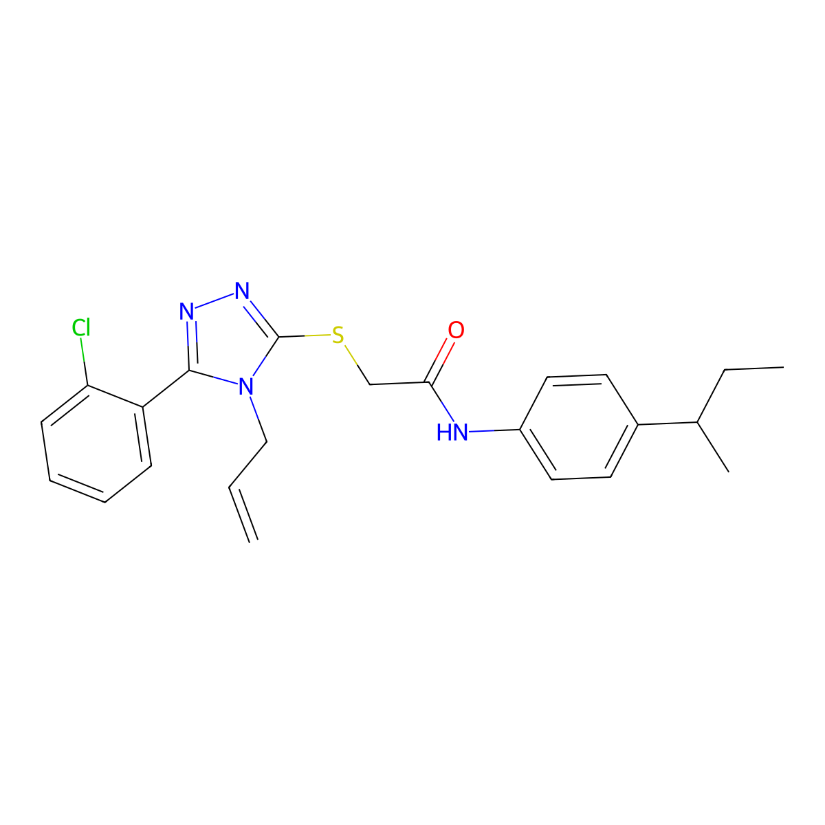 N-(4-butan-2-ylphenyl)-2-[[5-(2-chlorophenyl)-4-prop-2-enyl-1,2,4-triazol-3-yl]sulfanyl]acetamide molecular structure, CAS 710982-27-7