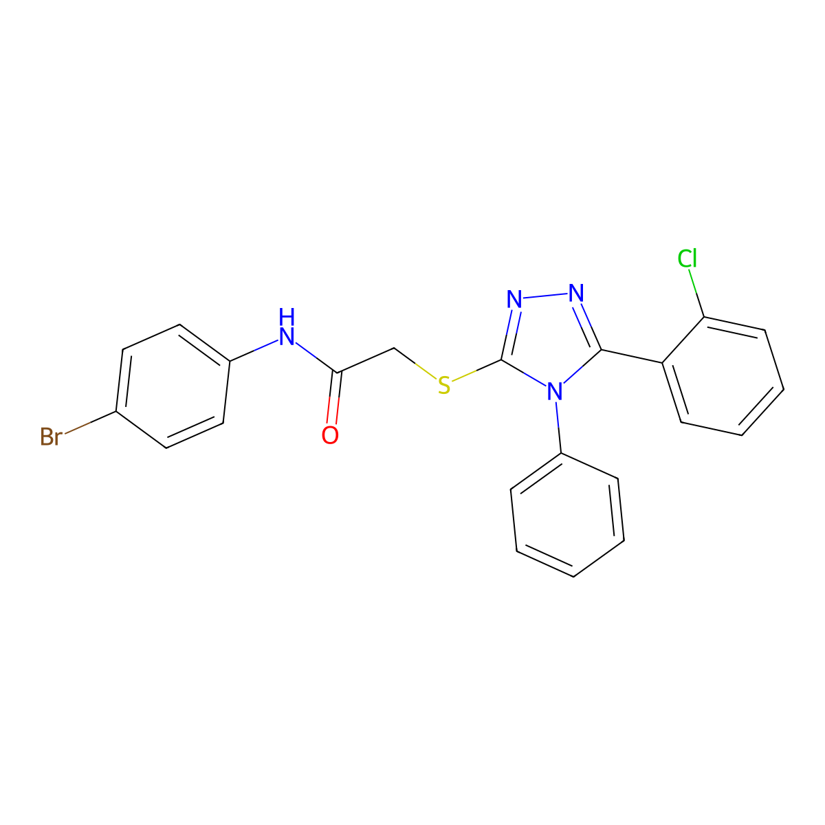 N-(4-bromophenyl)-2-[[5-(2-chlorophenyl)-4-phenyl-1,2,4-triazol-3-yl]sulfanyl]acetamide molecular structure, CAS 710982-44-8