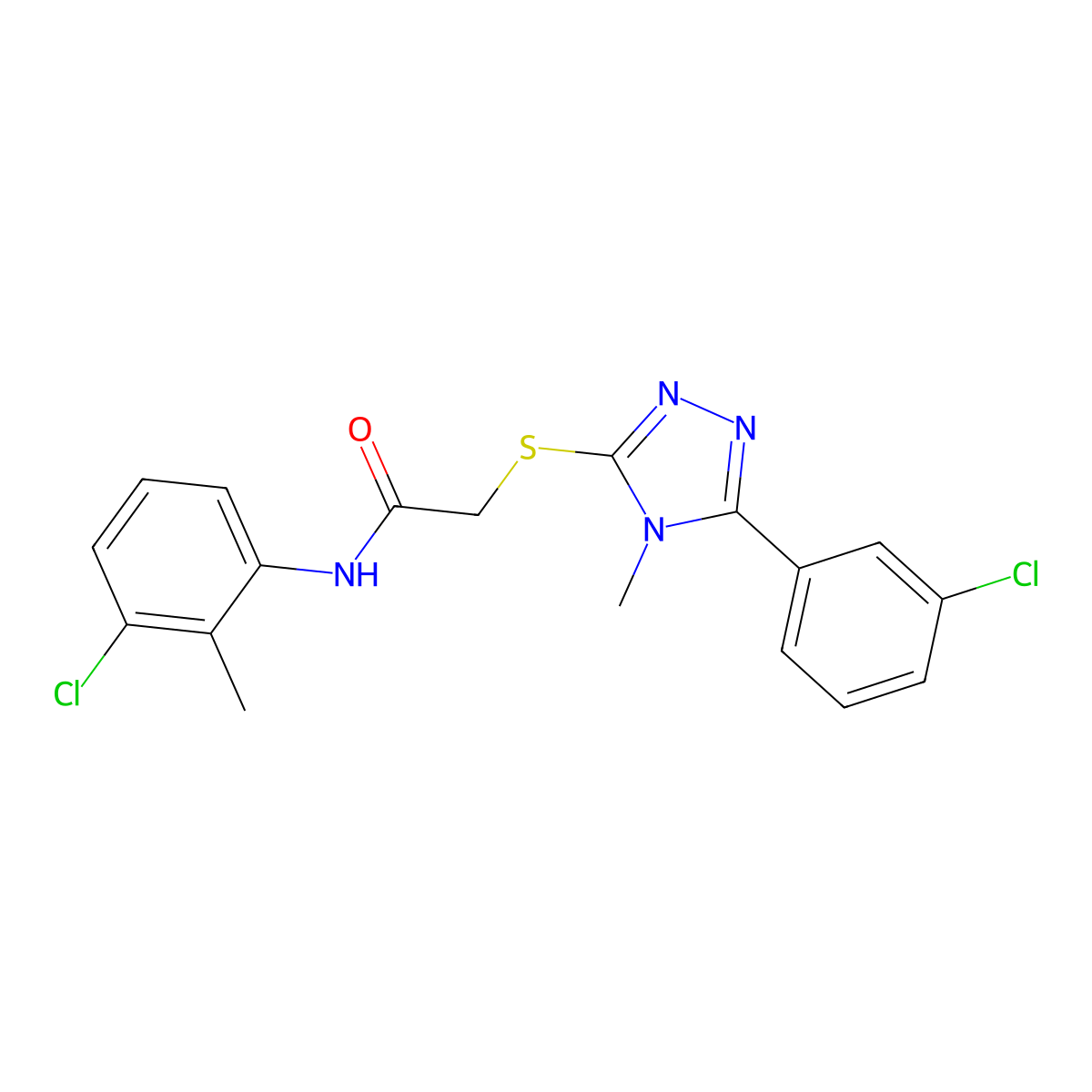 N-(3-chloro-2-methylphenyl)-2-[[5-(3-chlorophenyl)-4-methyl-1,2,4-triazol-3-yl]sulfanyl]acetamide molecular structure, CAS 710982-74-4