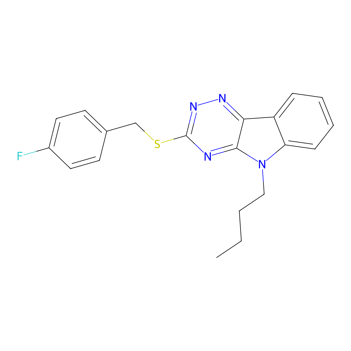 5-Butyl-3-[(4-fluorophenyl)methylsulfanyl]-[1,2,4]triazino[5,6-b]indole molecular structure, CAS 710982-91-5