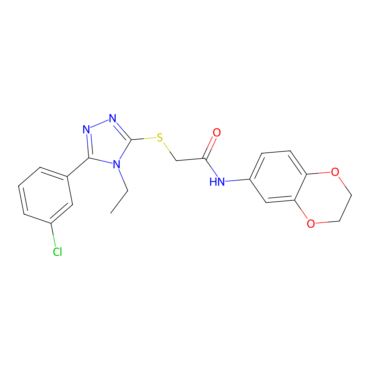 2-[[5-(3-chlorophenyl)-4-ethyl-1,2,4-triazol-3-yl]sulfanyl]-N-(2,3-dihydro-1,4-benzodioxin-6-yl)acetamide molecular structure, CAS 710982-98-2