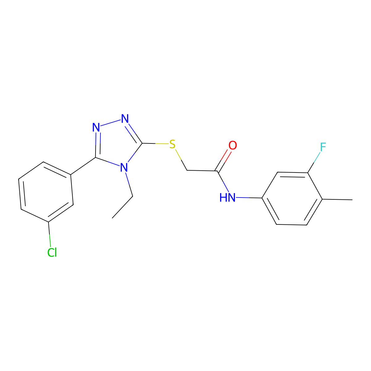 2-[[5-(3-chlorophenyl)-4-ethyl-1,2,4-triazol-3-yl]sulfanyl]-N-(3-fluoro-4-methylphenyl)acetamide molecular structure, CAS 710983-03-2