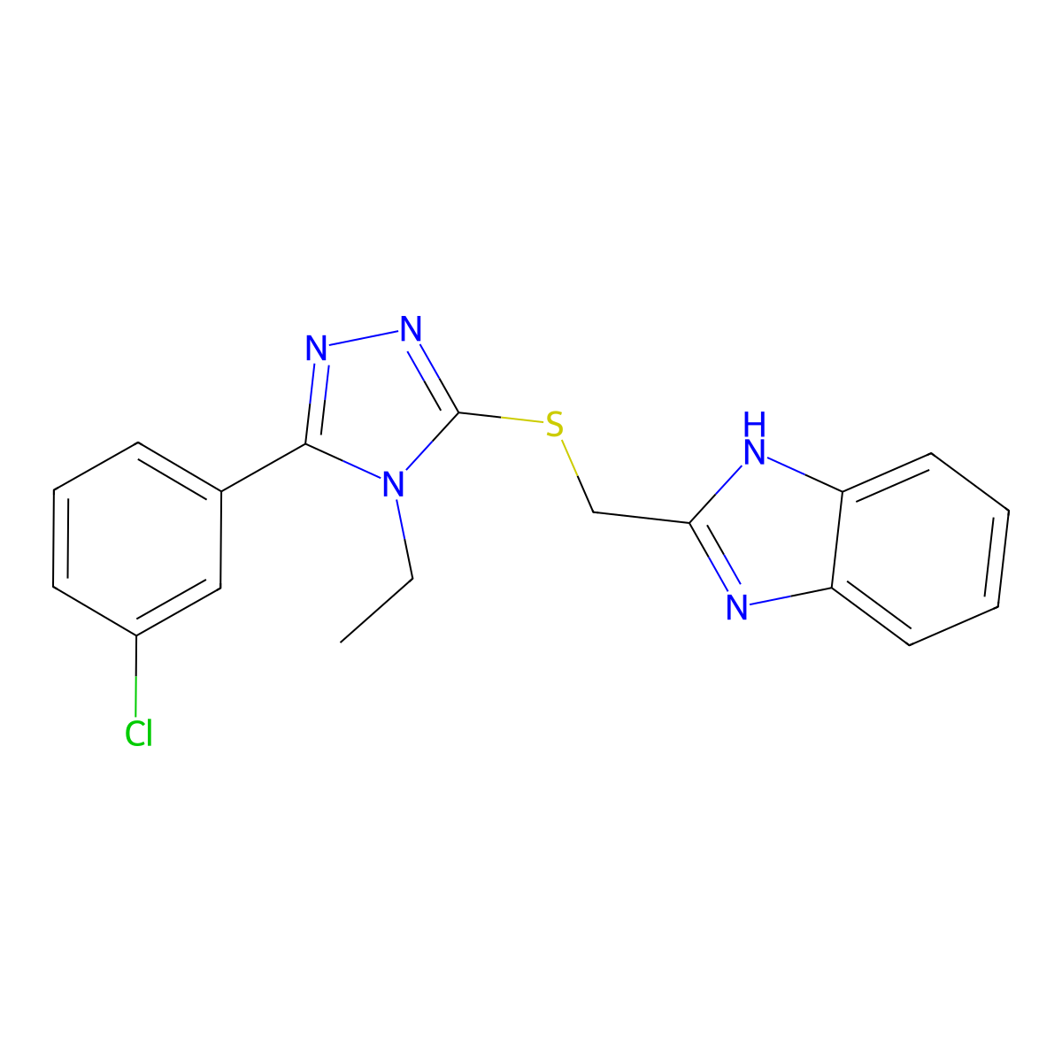 2-[[5-(3-chlorophenyl)-4-ethyl-1,2,4-triazol-3-yl]sulfanylmethyl]-1H-benzimidazole molecular structure, CAS 710983-08-7
