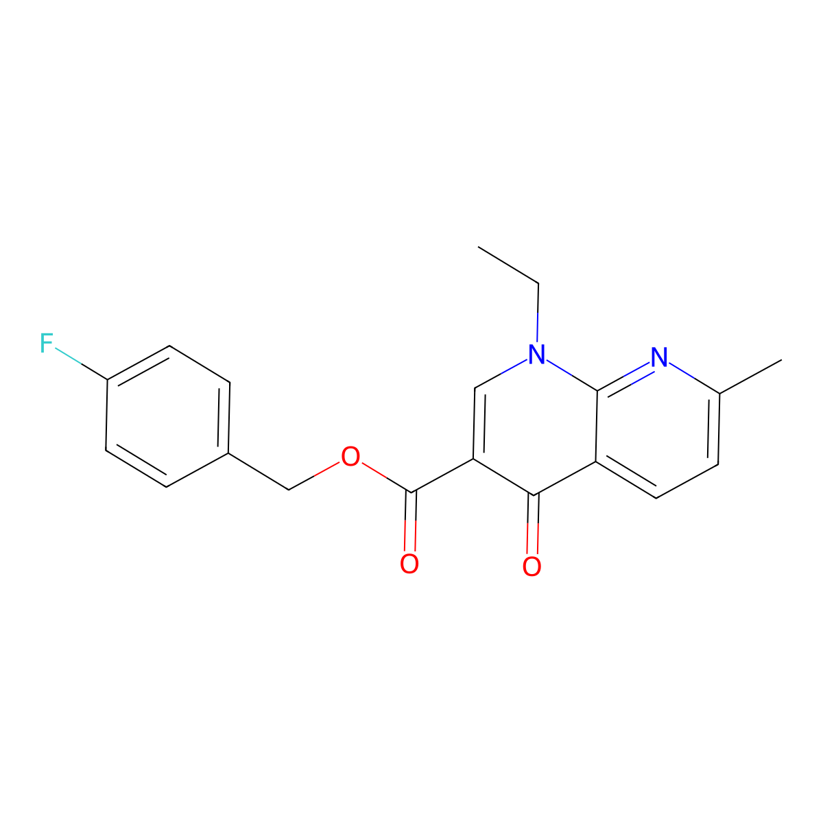 4-Fluorobenzyl 1-ethyl-7-methyl-4-oxo-1,4-dihydro-1,8-naphthyridine-3-carboxylate molecular structure, CAS 710983-12-3