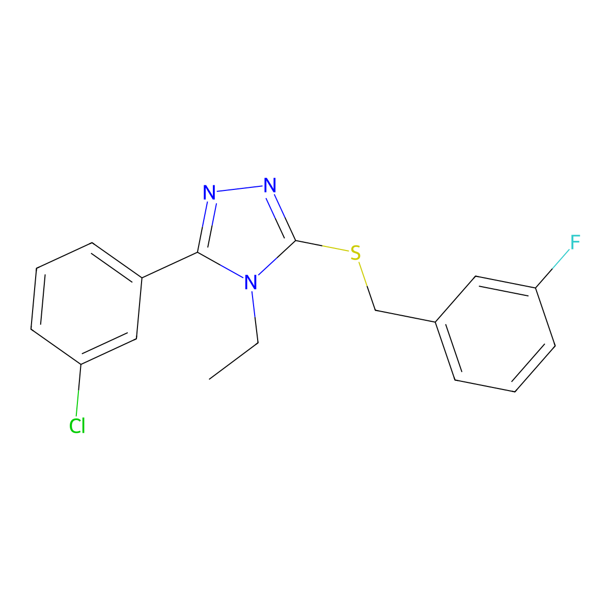 3-(3-Chlorophenyl)-4-ethyl-5-[(3-fluorophenyl)methylsulfanyl]-1,2,4-triazole molecular structure, CAS 710983-17-8