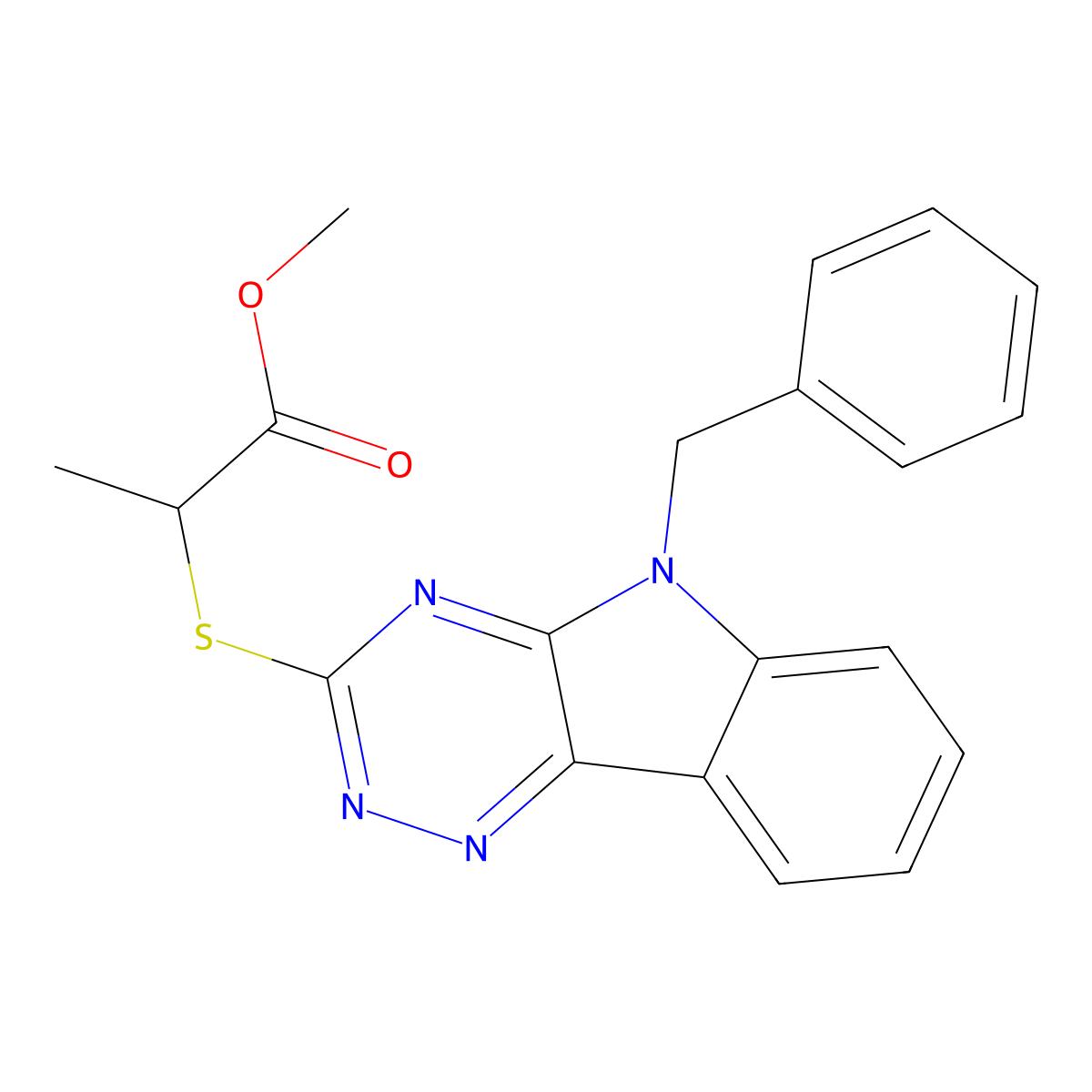 methyl 2-[(5-benzyl-5H-[1,2,4]triazino[5,6-b]indol-3-yl)sulfanyl]propanoate molecular structure, CAS 710983-29-2