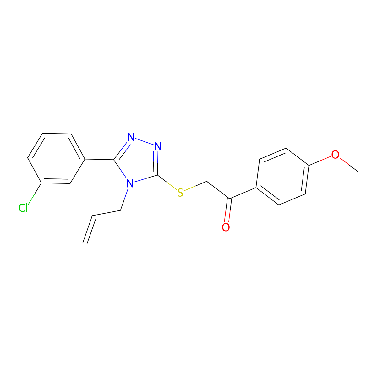 2-[[5-(3-Chlorophenyl)-4-prop-2-enyl-1,2,4-triazol-3-yl]sulfanyl]-1-(4-methoxyphenyl)ethanone molecular structure, CAS 710983-34-9