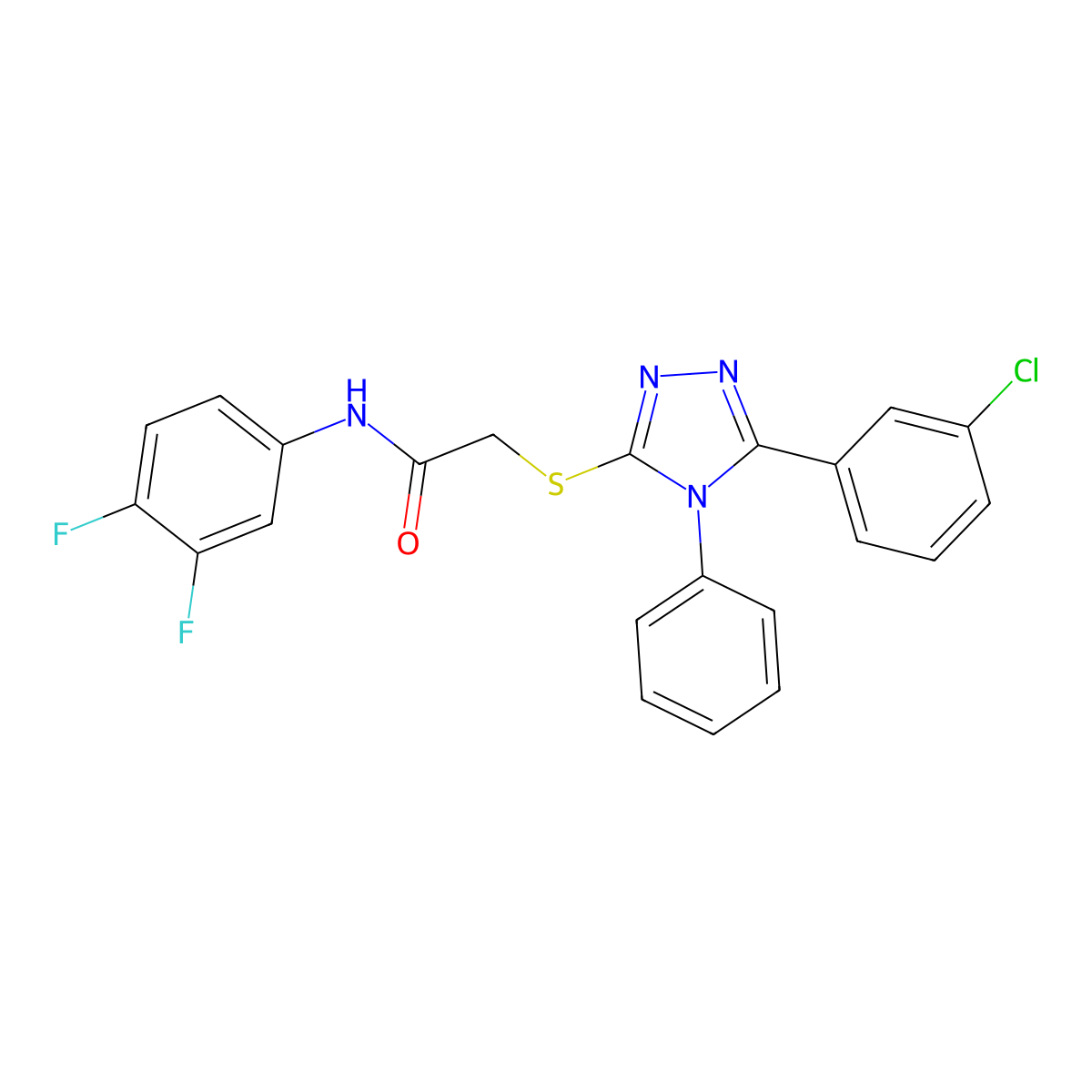 2-[[5-(3-chlorophenyl)-4-phenyl-1,2,4-triazol-3-yl]sulfanyl]-N-(3,4-difluorophenyl)acetamide molecular structure, CAS 710983-39-4