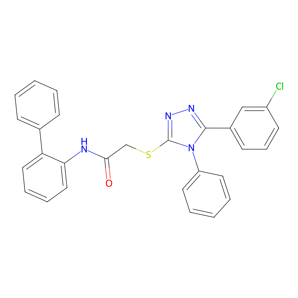 2-[[5-(3-chlorophenyl)-4-phenyl-1,2,4-triazol-3-yl]sulfanyl]-N-(2-phenylphenyl)acetamide molecular structure, CAS 710983-45-2