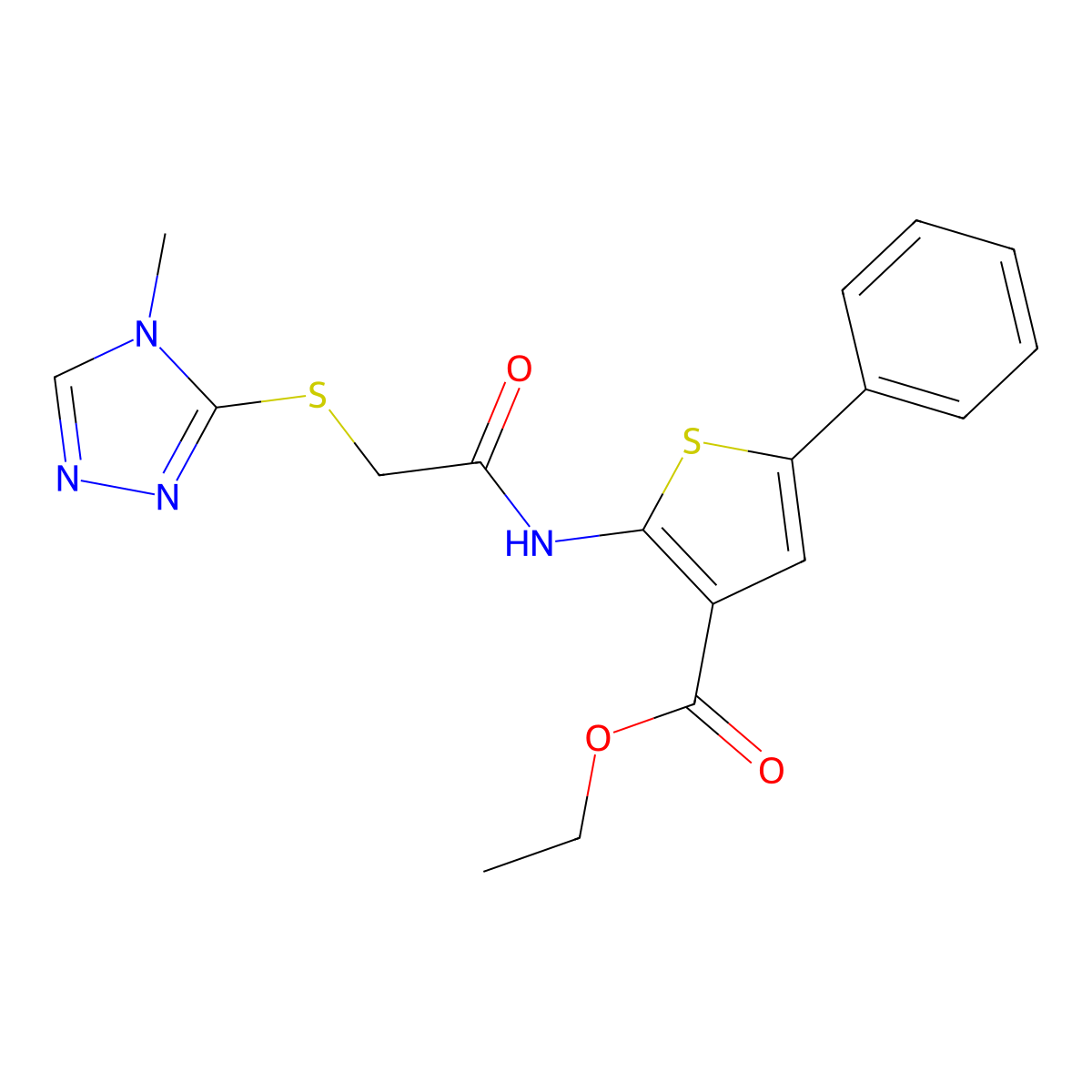 ethyl 2-({[(4-methyl-4H-1,2,4-triazol-3-yl)sulfanyl]acetyl}amino)-5-phenylthiophene-3-carboxylate molecular structure, CAS 710983-53-2