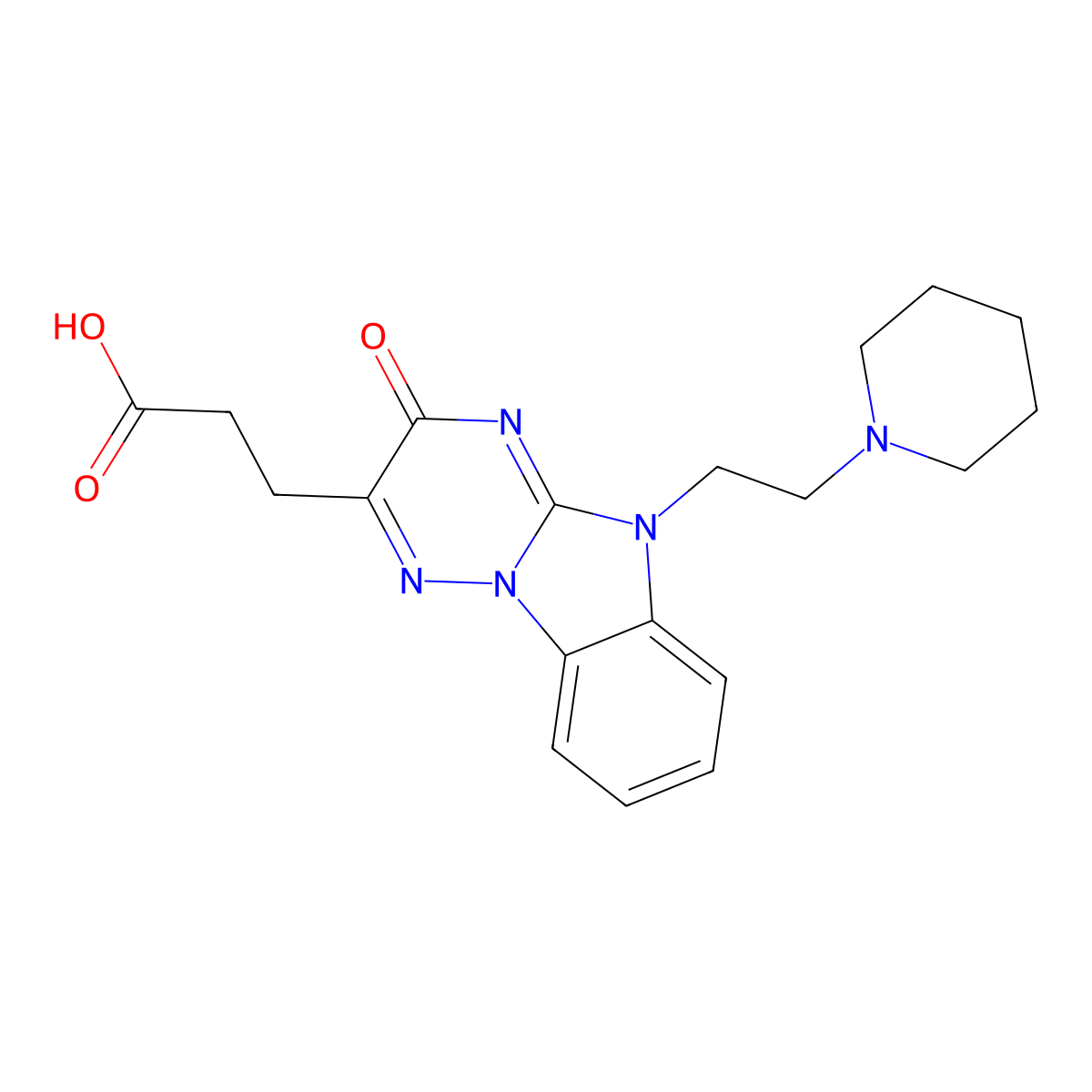 3-{3-Oxo-5-[2-(piperidin-1-yl)ethyl]-3,5-dihydro[1,2,4]triazino[2,3-a]benzimidazol-2-yl}propanoic acid molecular structure, CAS 710983-65-6