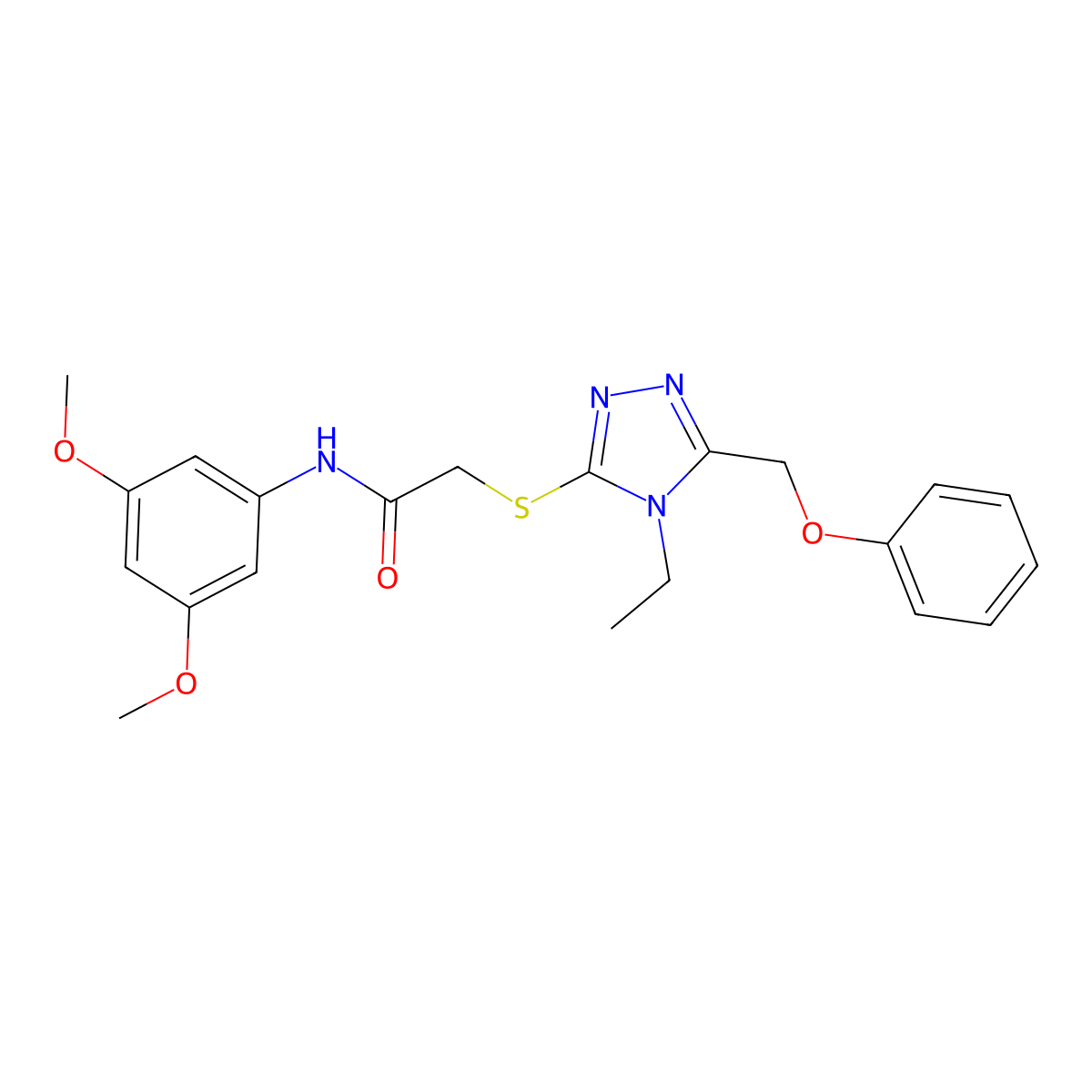 N-(3,5-dimethoxyphenyl)-2-[[4-ethyl-5-(phenoxymethyl)-1,2,4-triazol-3-yl]sulfanyl]acetamide molecular structure, CAS 710983-89-4