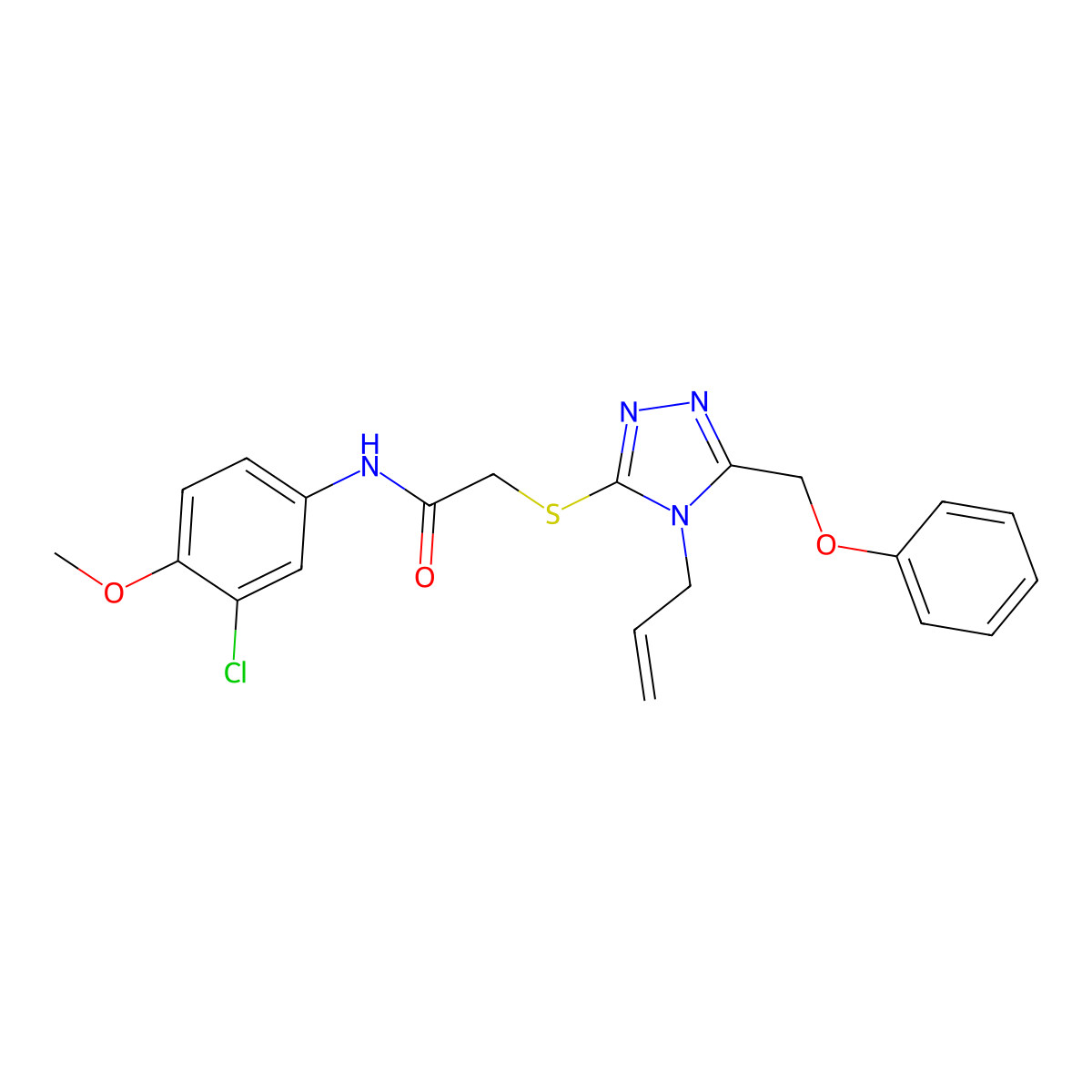 N-(3-chloro-4-methoxyphenyl)-2-{[5-(phenoxymethyl)-4-(prop-2-en-1-yl)-4H-1,2,4-triazol-3-yl]sulfanyl}acetamide molecular structure, CAS 710983-93-0