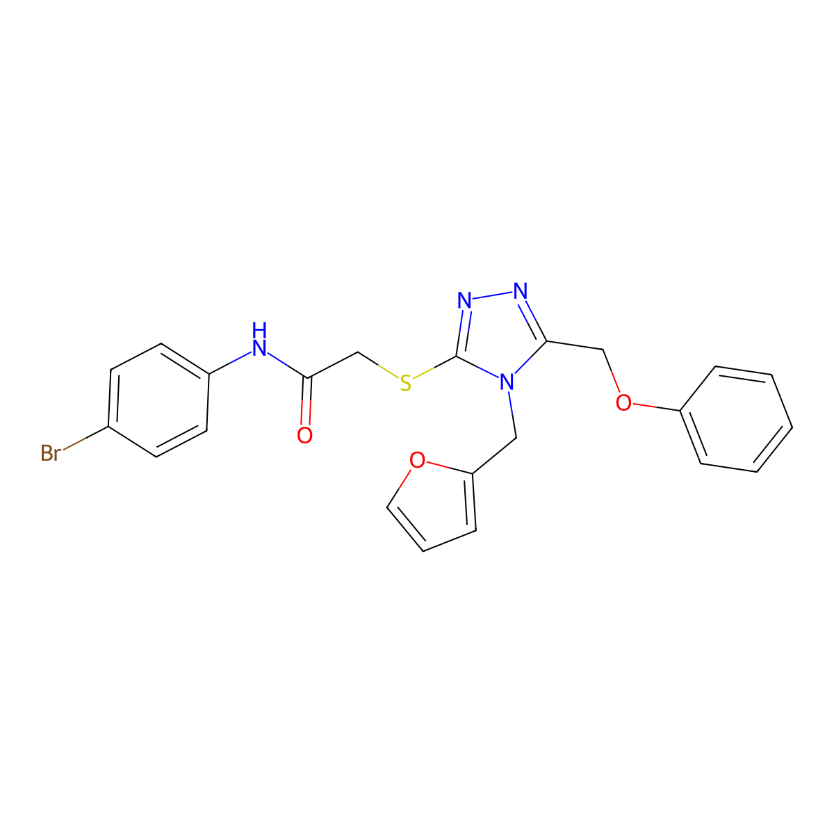 N-(4-bromophenyl)-2-[[4-(furan-2-ylmethyl)-5-(phenoxymethyl)-1,2,4-triazol-3-yl]sulfanyl]acetamide molecular structure, CAS 710984-00-2