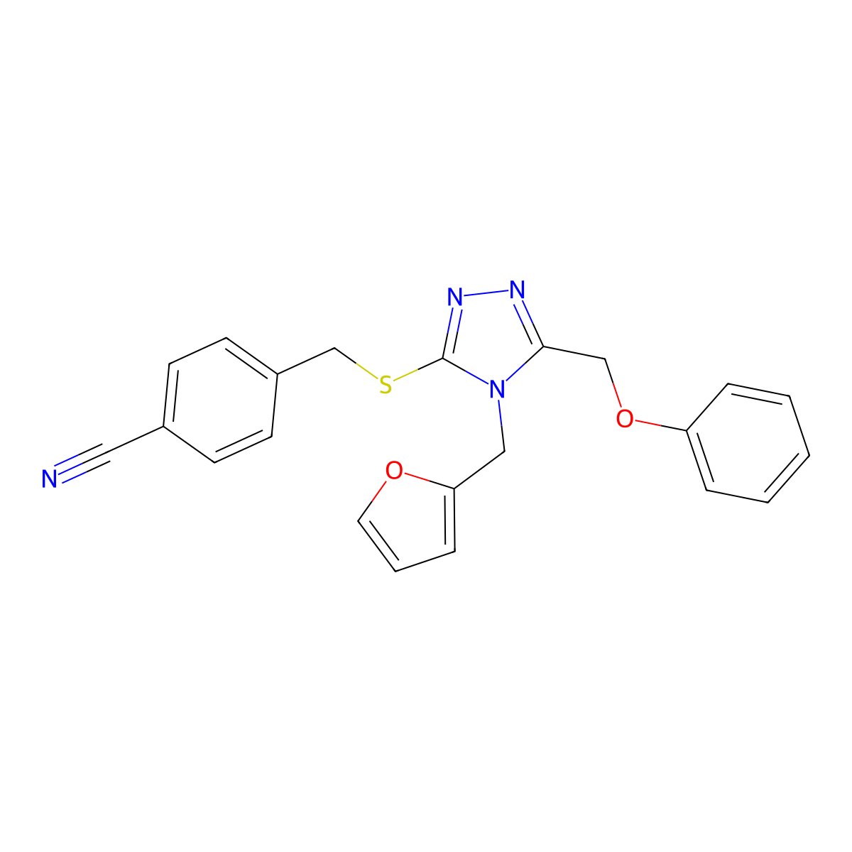 4-[[4-(Furan-2-ylmethyl)-5-(phenoxymethyl)-1,2,4-triazol-3-yl]sulfanylmethyl]benzonitrile molecular structure, CAS 710984-02-4