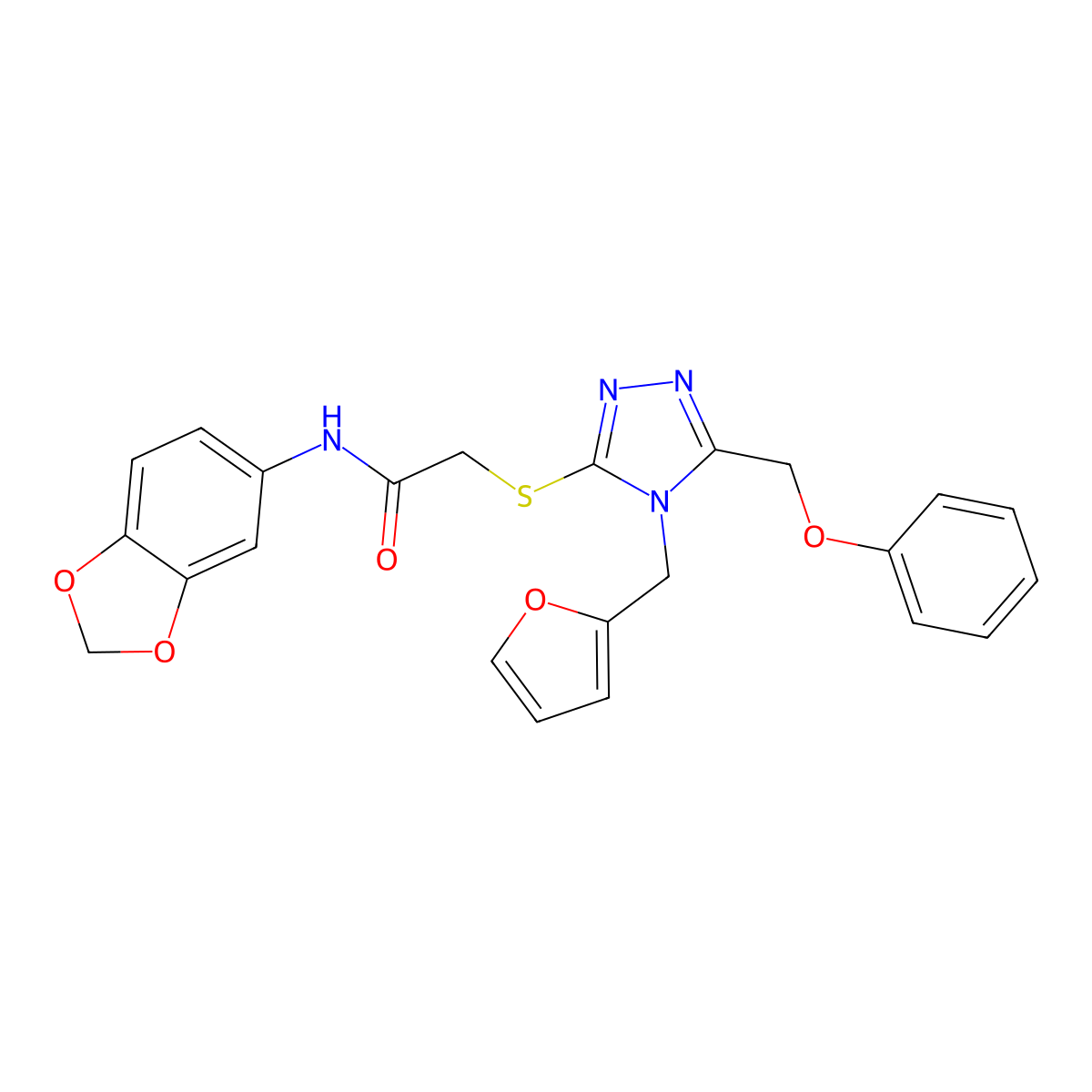 N-(1,3-benzodioxol-5-yl)-2-[[4-(furan-2-ylmethyl)-5-(phenoxymethyl)-1,2,4-triazol-3-yl]sulfanyl]acetamide molecular structure, CAS 710984-10-4