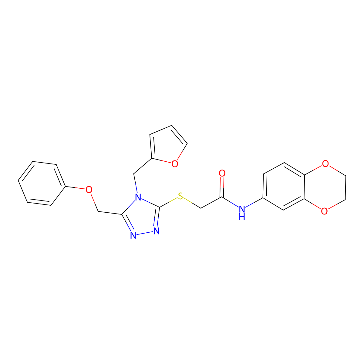 N-(2,3-dihydro-1,4-benzodioxin-6-yl)-2-[[4-(furan-2-ylmethyl)-5-(phenoxymethyl)-1,2,4-triazol-3-yl]sulfanyl]acetamide molecular structure, CAS 710984-13-7
