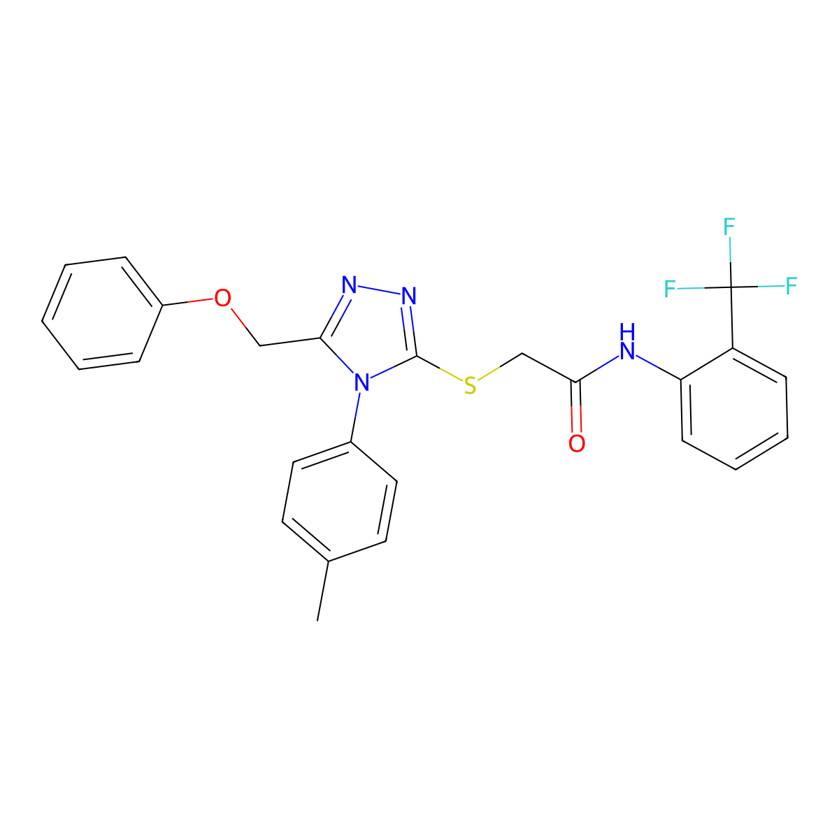 2-[[4-(4-methylphenyl)-5-(phenoxymethyl)-1,2,4-triazol-3-yl]sulfanyl]-N-[2-(trifluoromethyl)phenyl]acetamide molecular structure, CAS 710984-22-8