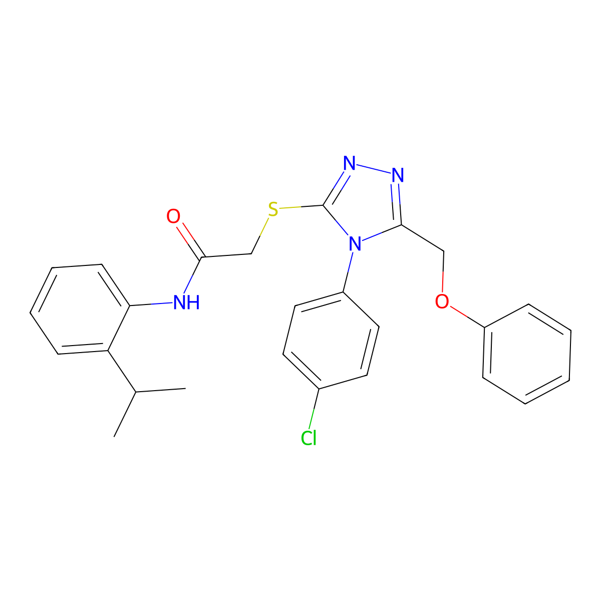 2-[[4-(4-chlorophenyl)-5-(phenoxymethyl)-1,2,4-triazol-3-yl]sulfanyl]-N-(2-propan-2-ylphenyl)acetamide molecular structure, CAS 710984-34-2