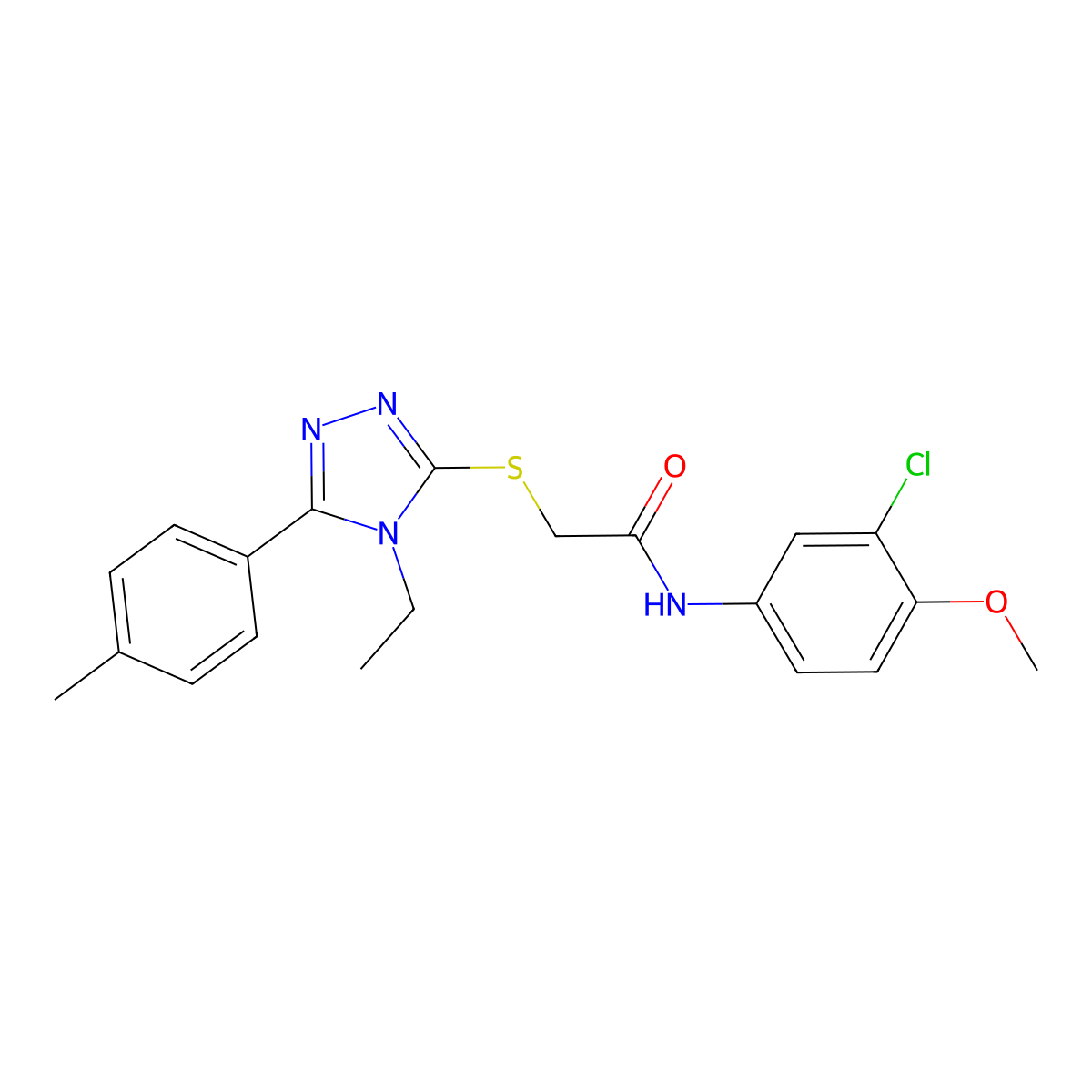 N-(3-chloro-4-methoxyphenyl)-2-[[4-ethyl-5-(4-methylphenyl)-1,2,4-triazol-3-yl]sulfanyl]acetamide molecular structure, CAS 710984-66-0