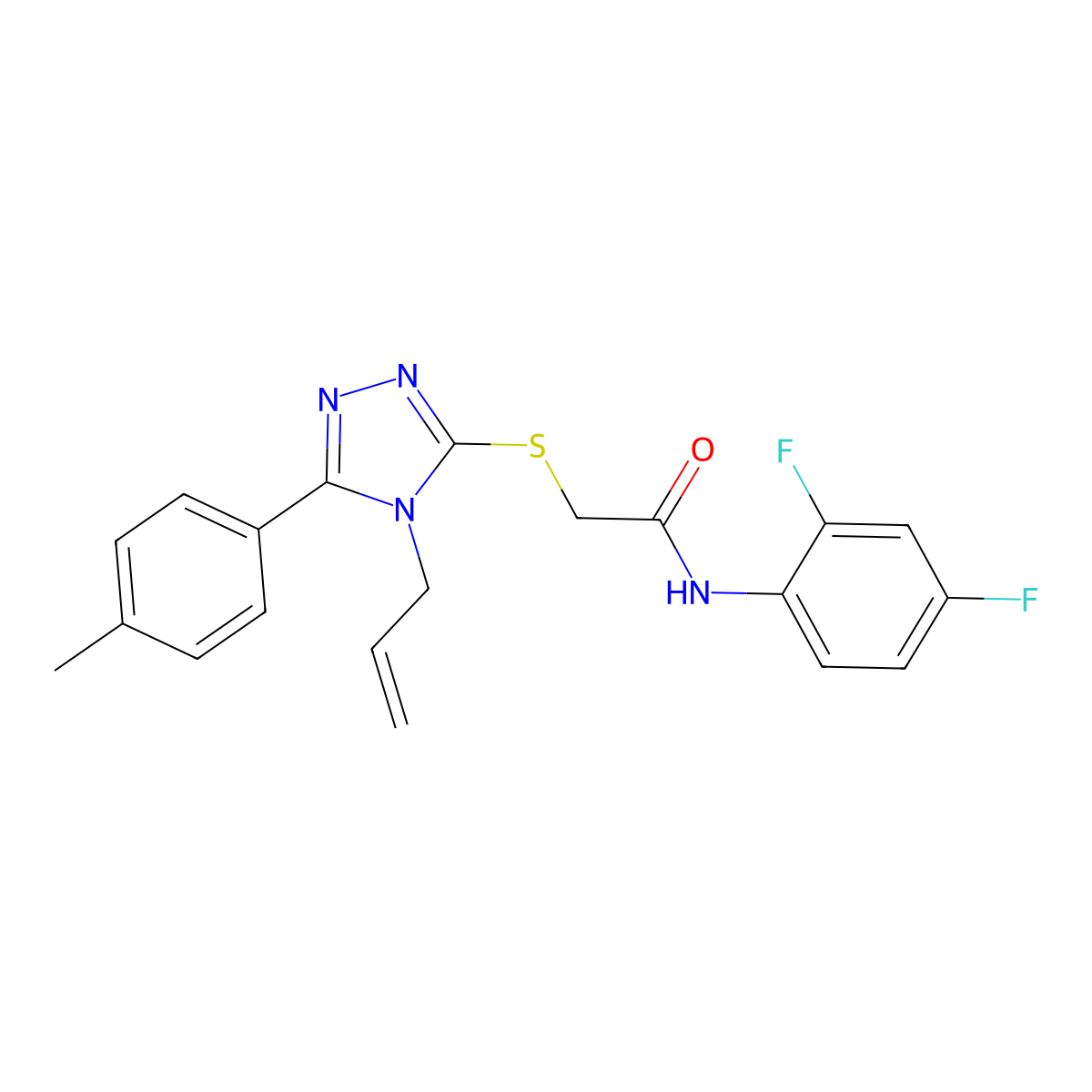 N-(2,4-difluorophenyl)-2-[[5-(4-methylphenyl)-4-prop-2-enyl-1,2,4-triazol-3-yl]sulfanyl]acetamide molecular structure, CAS 710984-71-7