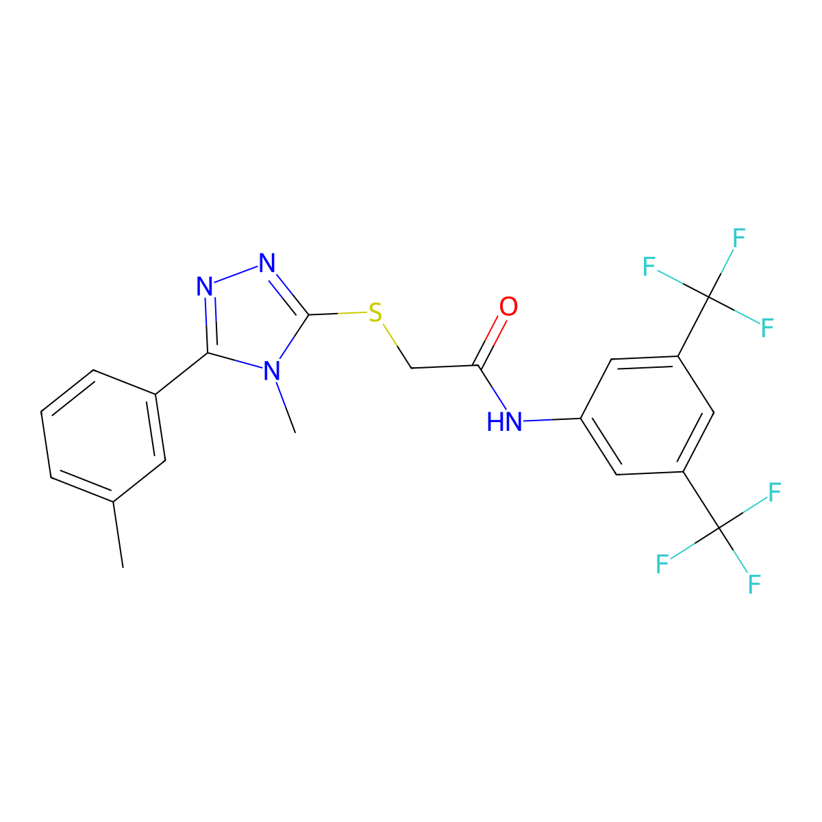N-[3,5-bis(trifluoromethyl)phenyl]-2-[[4-methyl-5-(3-methylphenyl)-1,2,4-triazol-3-yl]sulfanyl]acetamide molecular structure, CAS 710984-73-9