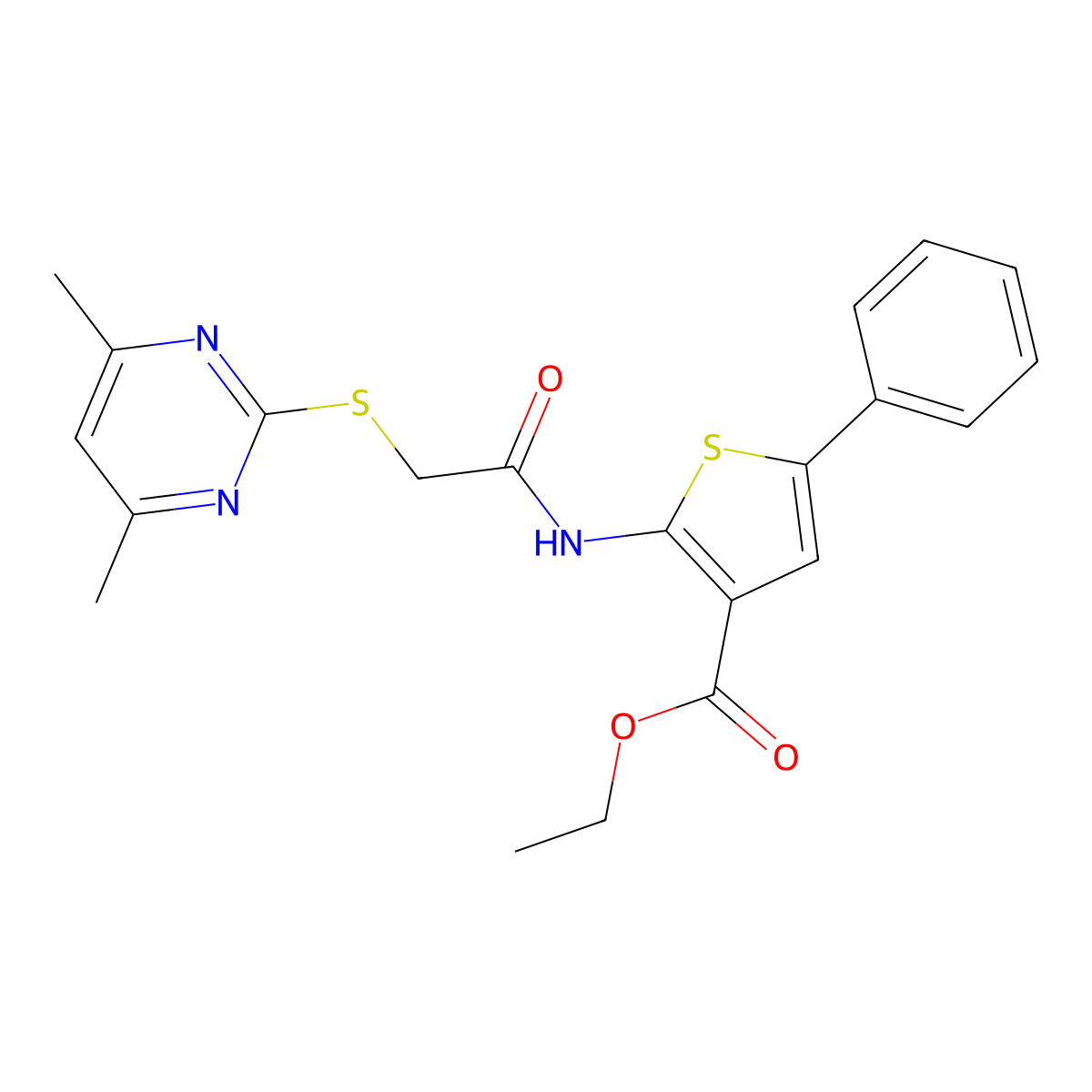 Ethyl 2-({[(4,6-dimethylpyrimidin-2-yl)sulfanyl]acetyl}amino)-5-phenylthiophene-3-carboxylate molecular structure, CAS 710984-87-5
